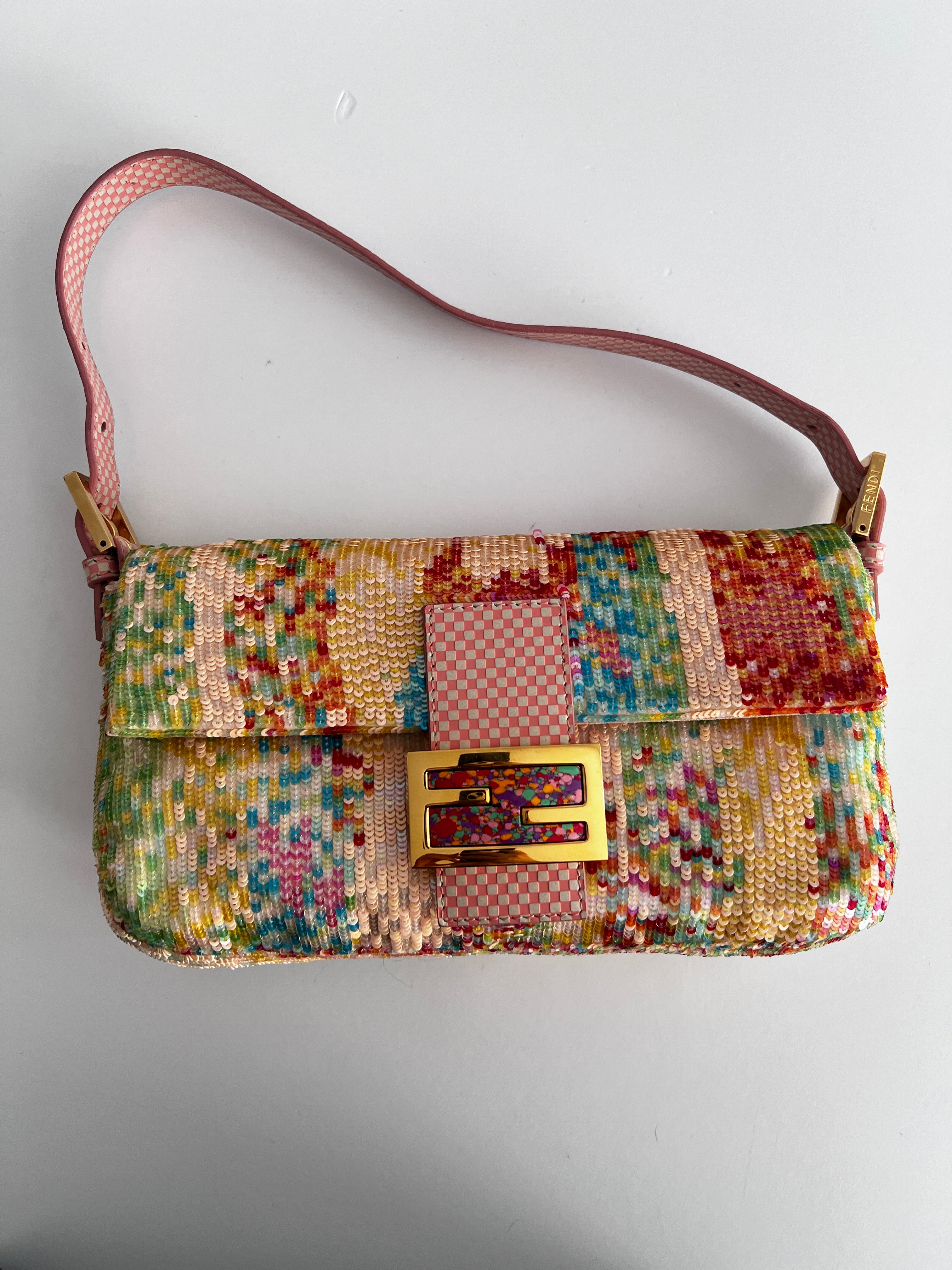 Fendi Rainbow Sequin Baguette Bag 2013 Vintage Designer Handbag for Women - Perfect for Parties, Weddings & Special Occasions