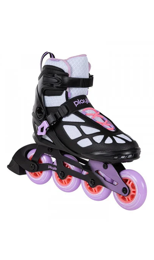 Playlife Lancer 84 Inline Skates for Adults - White/Black/Purple Wheels - Comfortable & Durable Rollerblades for Fitness, Outdoor Sports & Recreation