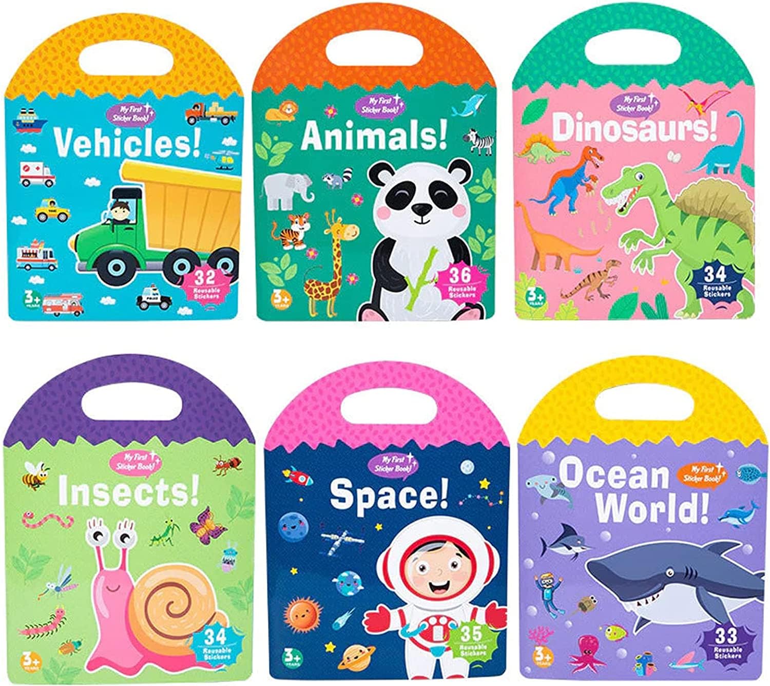 Portable Jelly Sticker Quiet Book for Kids Ages 3-7 | Reusable Sticker Activity Books for Toddlers & Preschool Learning | Educational Toys & Birthday Gift for Children | 6 Book Set | Perfect for Travel, Classroom & Quiet Time Play