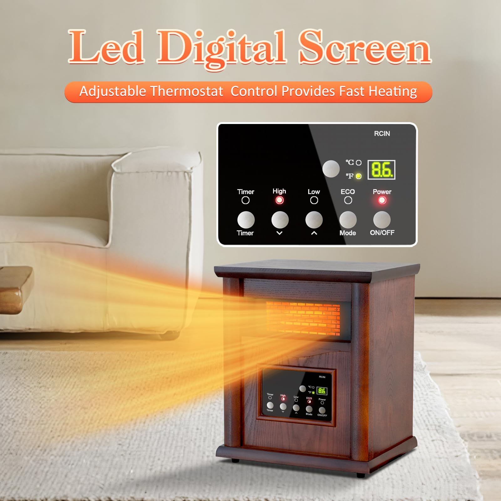 Lifeplus 1500W Electric Infrared Space Heater with Remote Control - 3 Heat Settings & 12H Timer, Overheat & Tip-Over Protection - Fast Heating for Large Rooms, Basements, Offices & Bedrooms - Energy Efficient Indoor Quartz Heater for Winter & Cold Weather Use