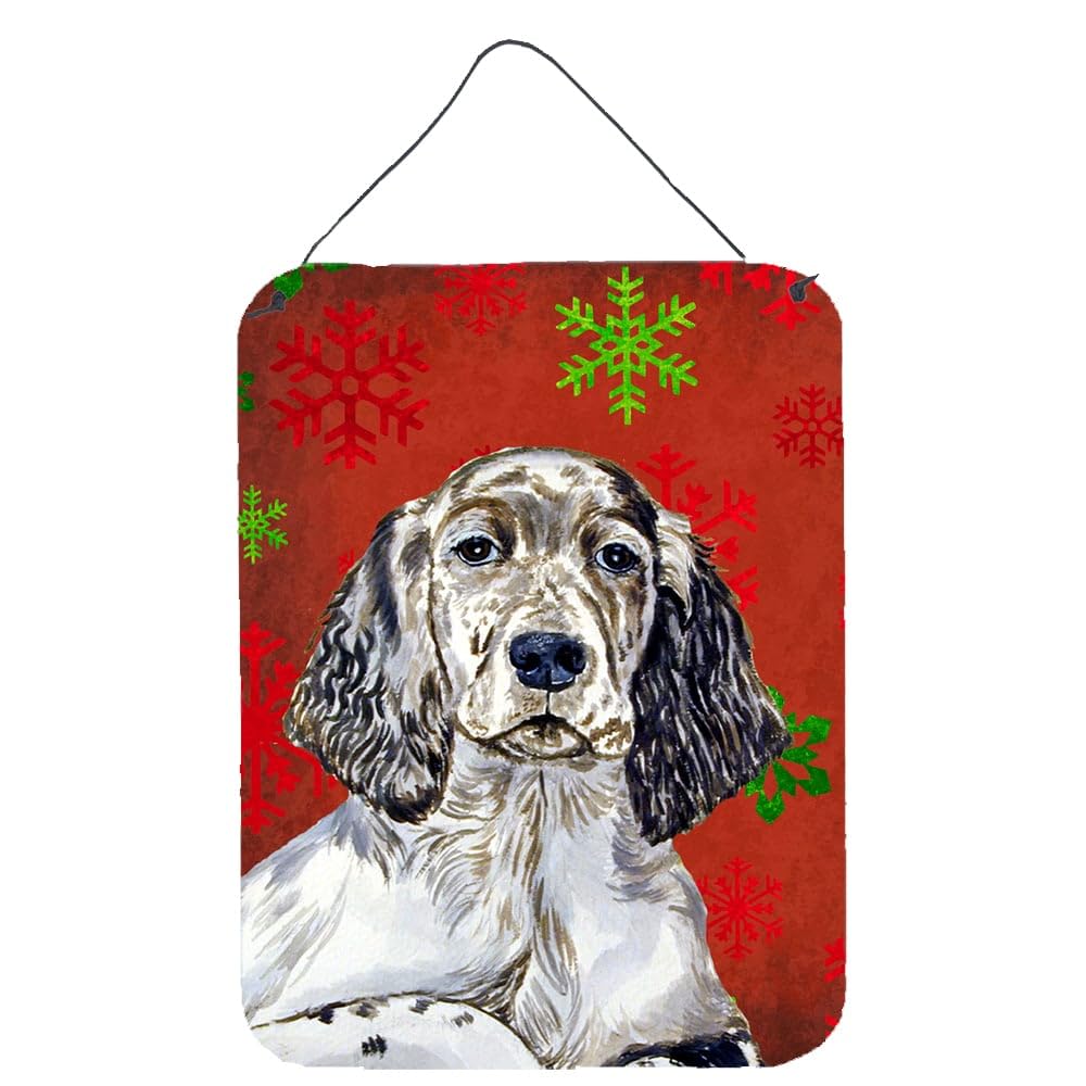 English Setter Red & Green Snowflakes Holiday Christmas Metal Wall Decor - Aluminum Sign for Kitchen, Bar, Bathroom, Front Door - Perfect for Festive Home & Office Decorations