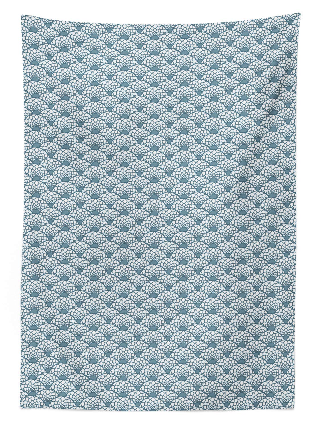 Ambesonne Waterproof Outdoor Tablecloth - Hand-Painted Fish Scale Geometric Design, Vintage Inspired Washable Picnic Table Cover 58x120 Inches, Teal & White - Perfect for Garden Parties, BBQs, and Beach Picnics
