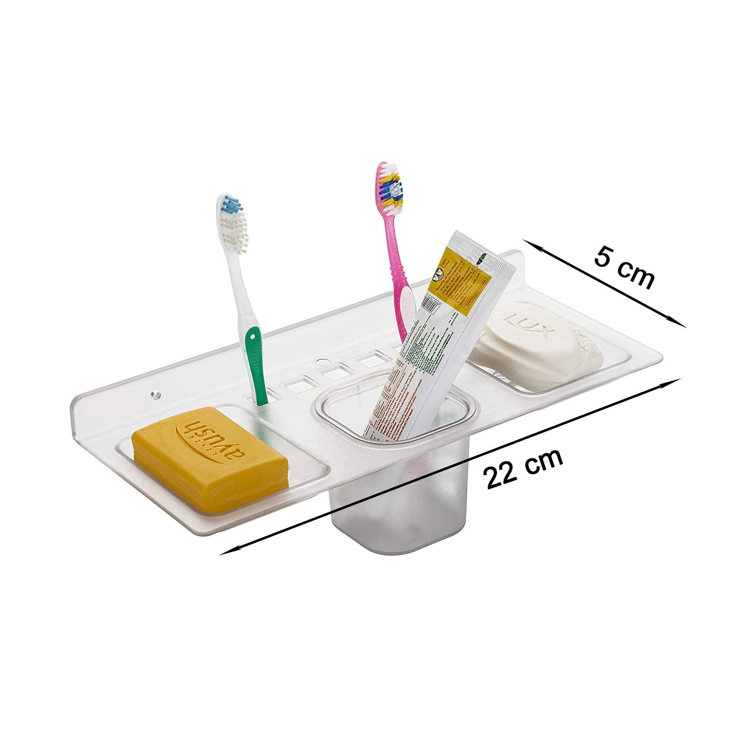 iSTAR 4-in-1 Multi-Purpose Soap Stand with Tumbler Holder - Sleek Clear Plastic Bathroom Organizer for Washbasin, Kitchen & Shower - Perfect for Soap, Toothbrush & Cup Storage (Pack of 1)