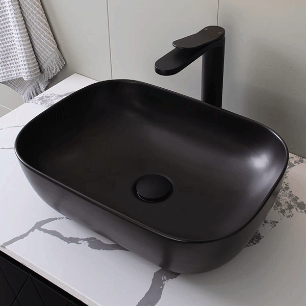 ADP Stadium 460 x 330mm Modern Above Counter Bathroom Sink Basin - Matte Black Finish for Contemporary Home & Commercial Spaces