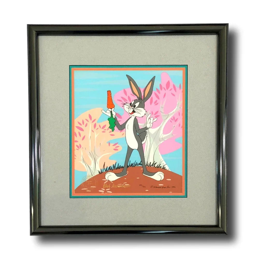 Original Bugs Bunny Hand-Painted Signed Animation Cel Framed #/500 by Robert McKimson - Limited Edition Collectible for Disney Fans & Cartoon Art Enthusiasts - Perfect for Home Decor, Office Display & Gift Giving