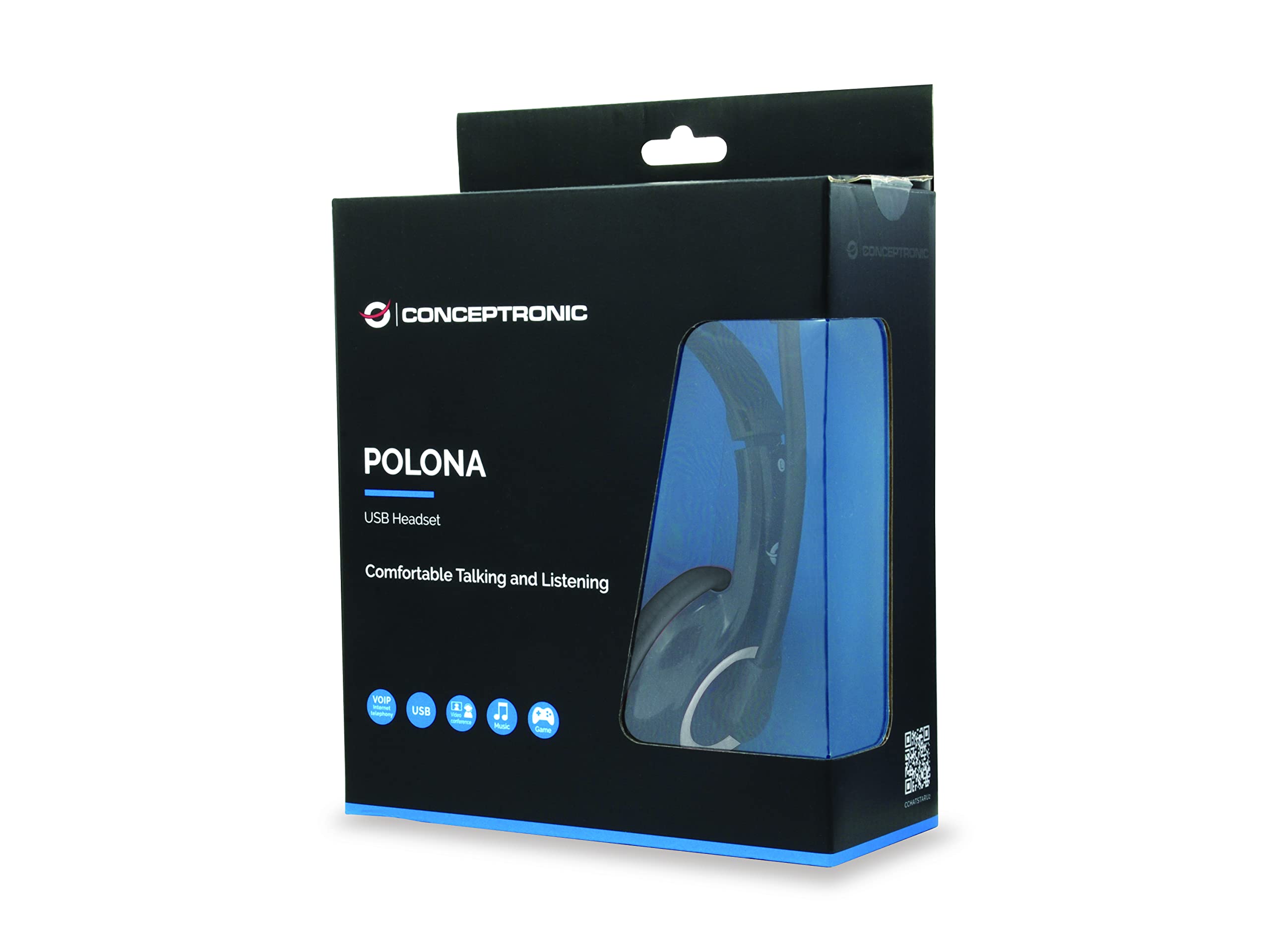 Conceptronic POLONA USB Wired Headset with Noise-Canceling Microphone for PC, Laptop, Call Center - Comfortable Over-Ear Headphones with Clear Sound (Black) - Perfect for Online Meetings, Gaming & Remote Work