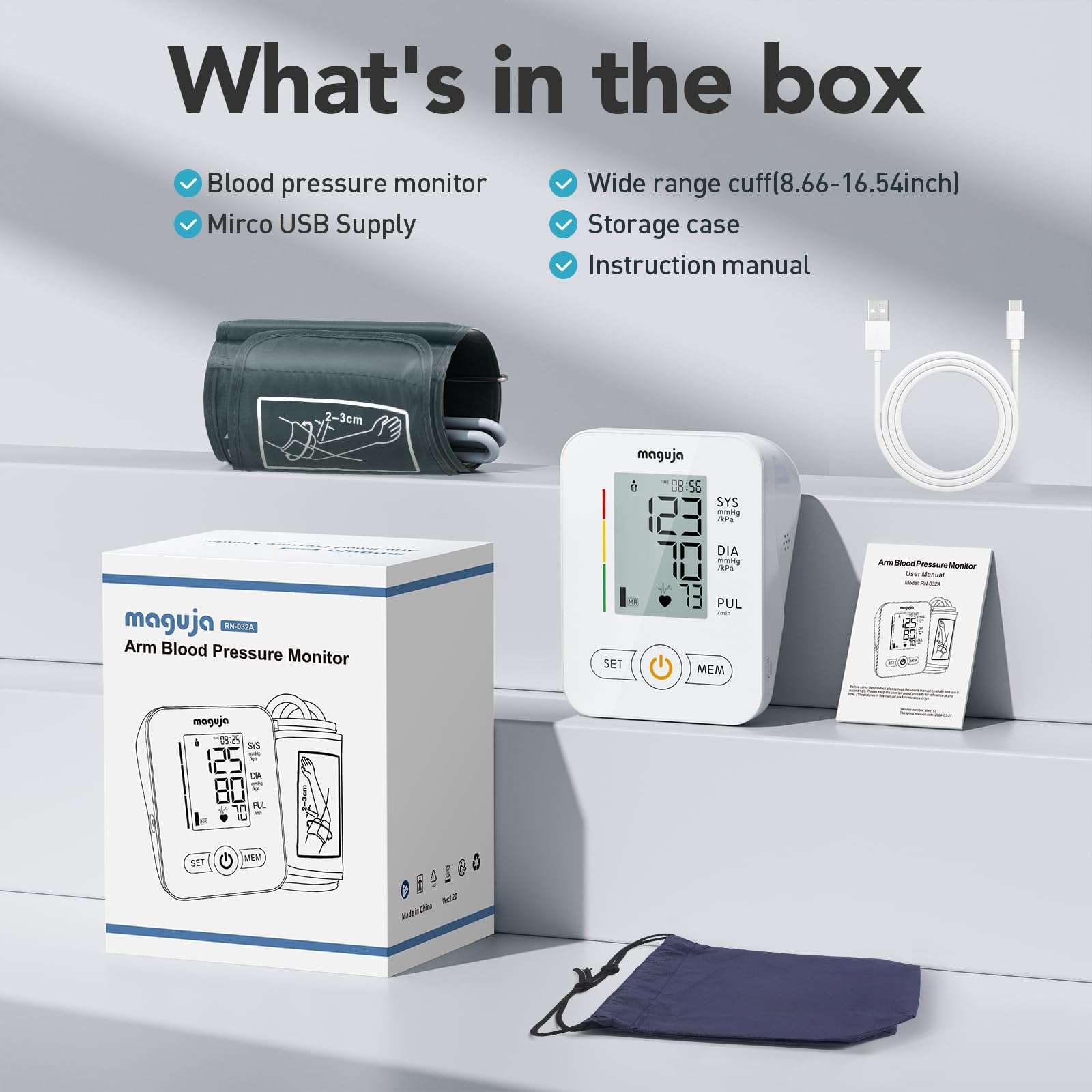 **Maguja Automatic Upper Arm Blood Pressure Monitor - Digital BP Machine with Adjustable Cuff for Home Use, Accurate & Portable - Ideal for Daily Health Tracking & Senior Care**