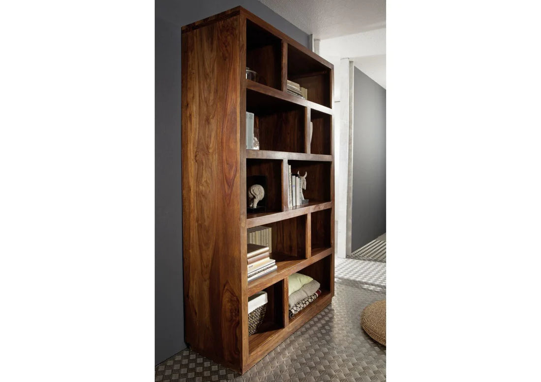 Gfine Solid Sheesham Wood Bookshelf - Brown (45.3x15.7x68.9 Inches) - 115x40x175Cm - Perfect for Living Room, Home Office & Library Storage