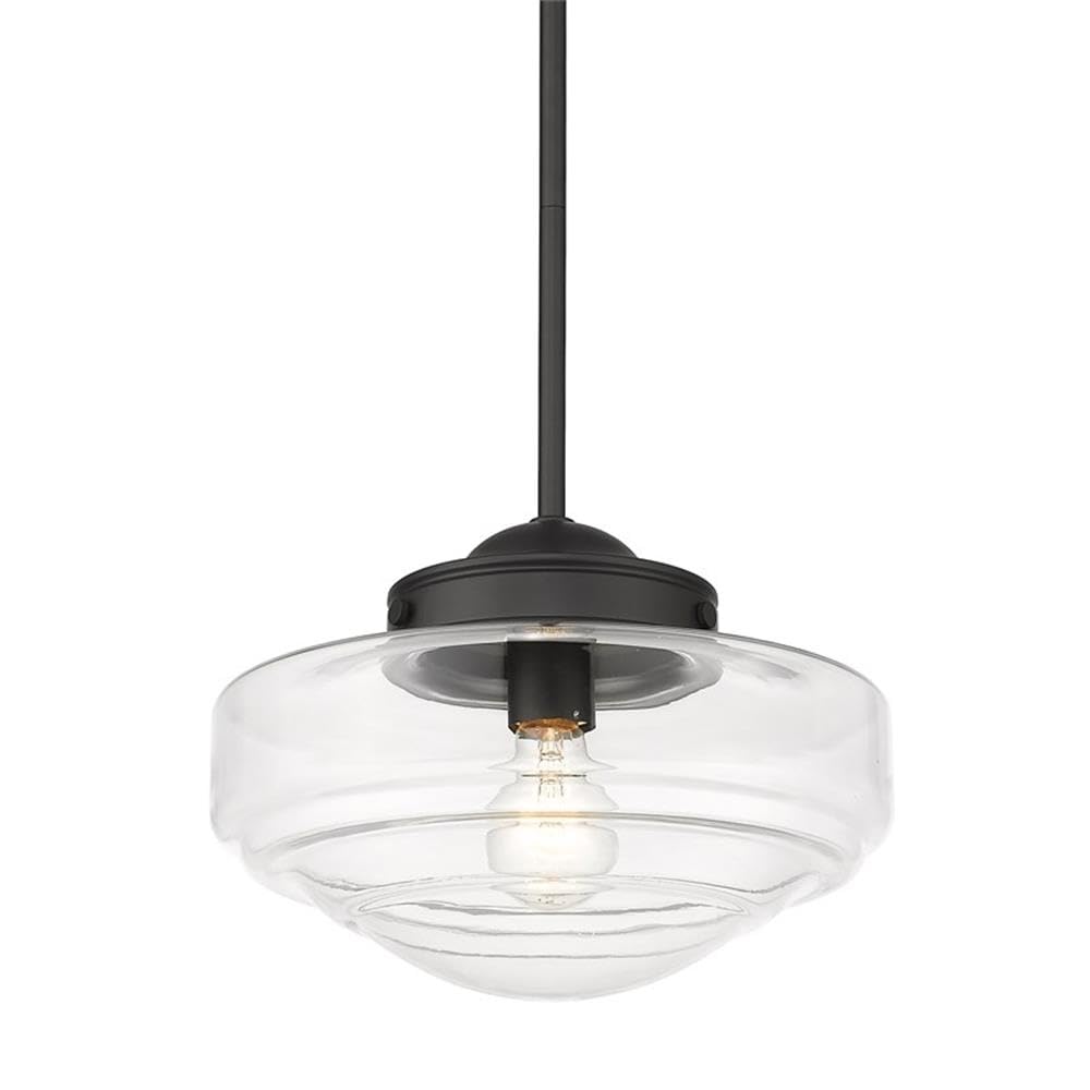 Golden Lighting Ingalls 1-Light Metal Medium Pendant in Clear/Matte Black - Modern Hanging Light Fixture for Kitchen Island, Dining Room, or Entryway Lighting