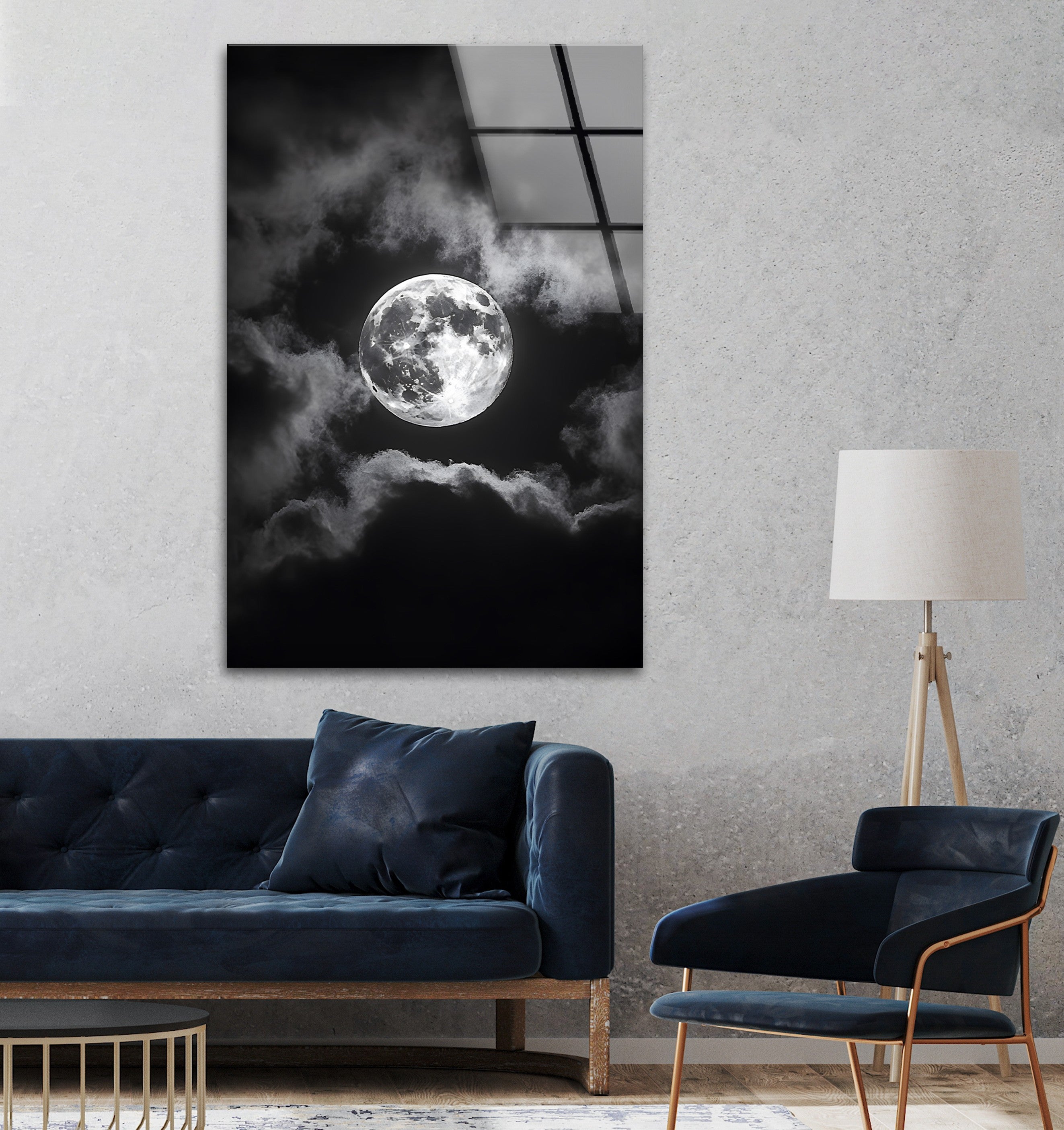 Black and White Moon Wall Art - Stunning Night Sky Scene Printed on Glass Canvas - Perfect for Living Room, Bedroom & Office Decor