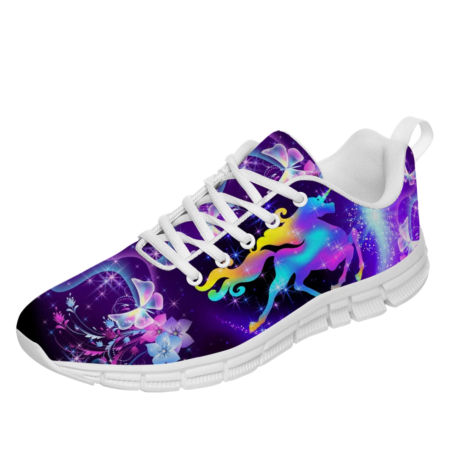 Unicorn Galaxy Running Shoes for Women & Girls - Butterfly Floral Pattern Tennis Sneakers for Walking, Jogging & Casual Wear - Size 7 (Men) / 8.5 (Women) in Purple - Perfect Gift for Her & Athletic Lifestyle
