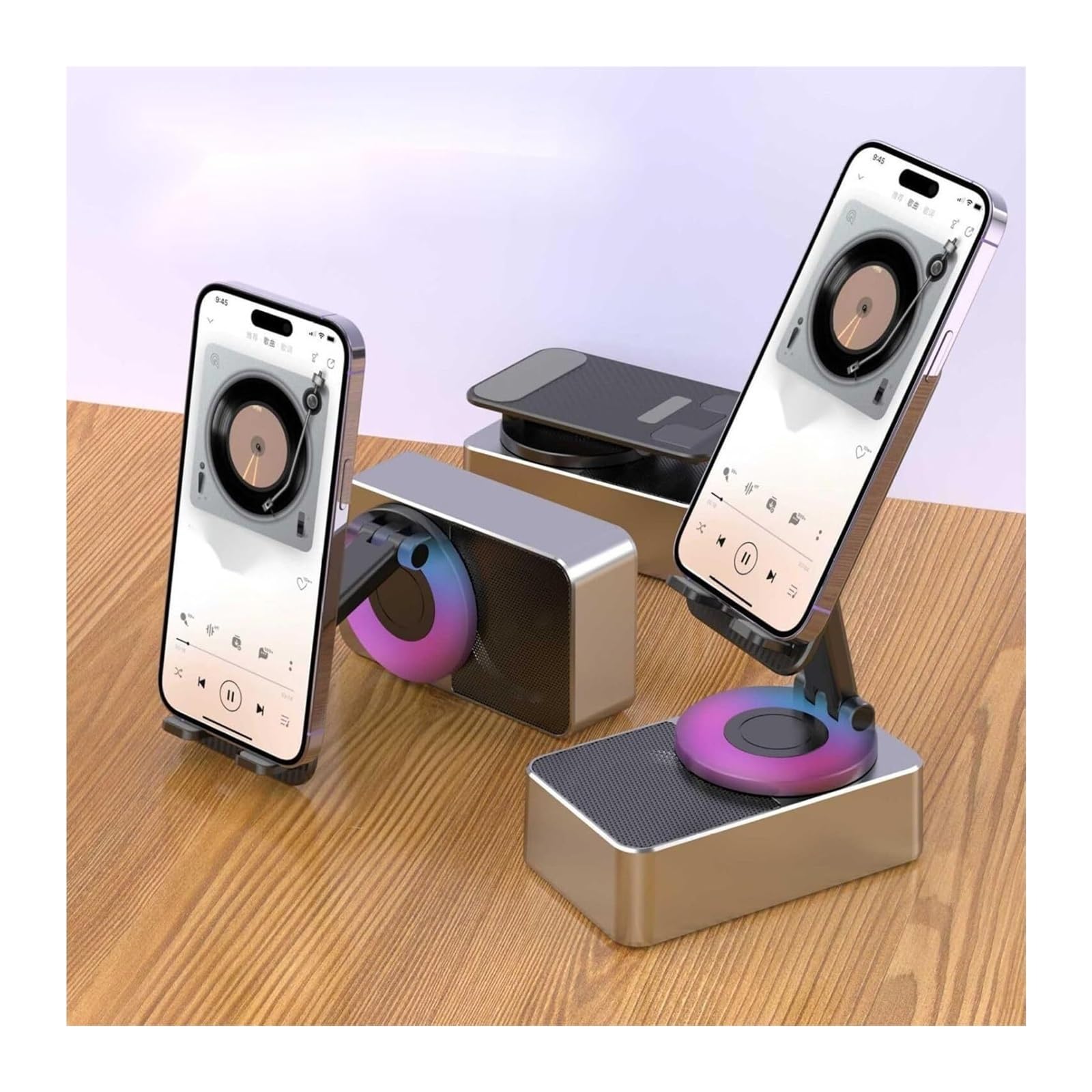 Bluetooth Audio Power Phone Holder & Stand with Wireless Speaker - Foldable Cellphone Stand with Built-in Bluetooth 5.0, Portable Speakerphone for Home Office Desk, Car Dashboard & Travel (Gray) - Perfect for Video Calls, Music Streaming & Hands-Free Calling
