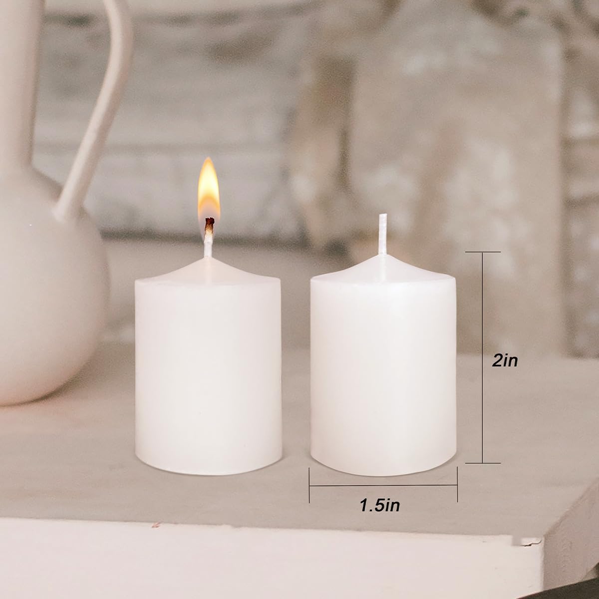 Long-Lasting Unscented White Votive Candles - 24 Pack Small Pillar Candles for Weddings, Church, Home Decor & Relaxation