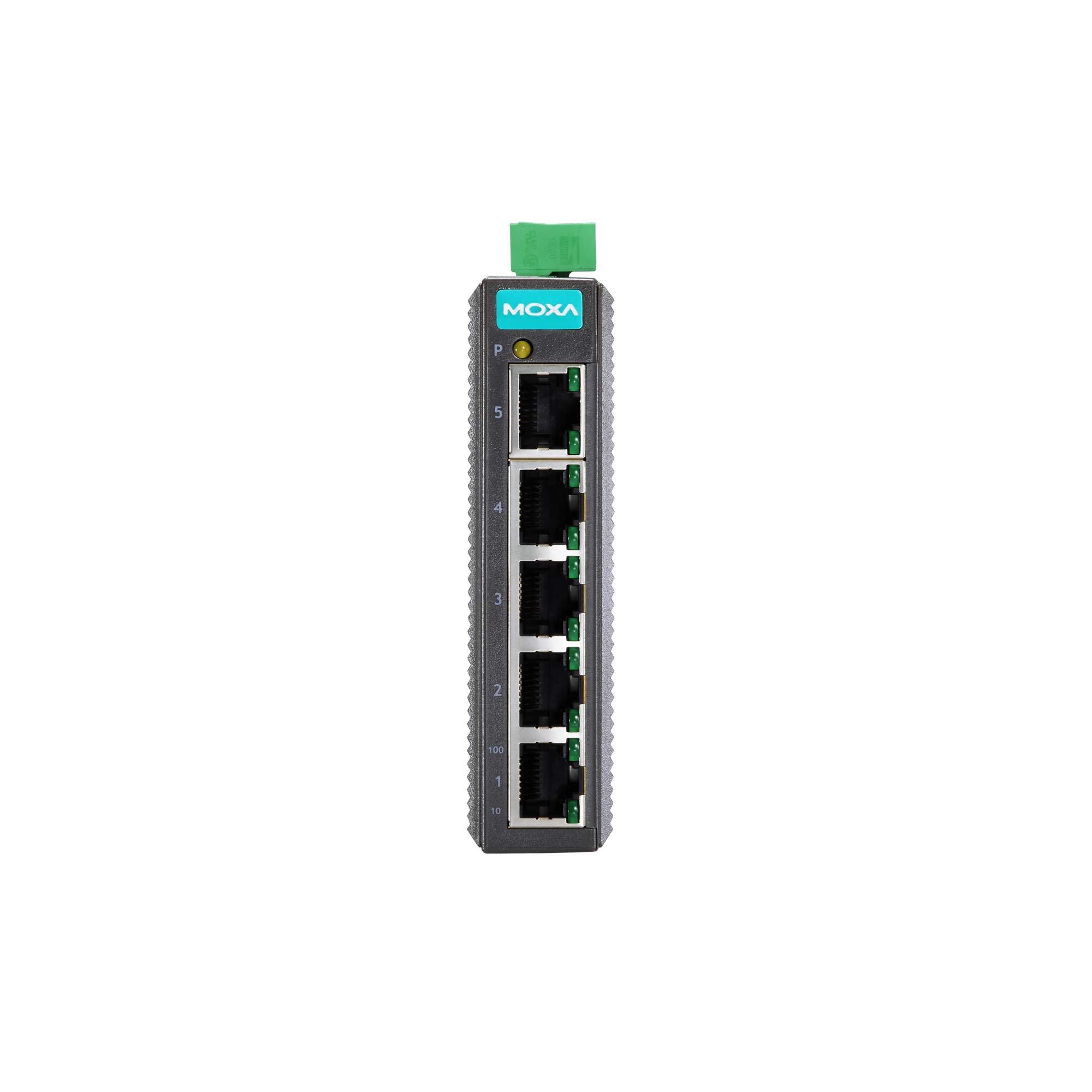 Moxa EDS-205 5-Port Unmanaged Industrial Ethernet Switch | 10/100Base-TX RJ45 Ports | Durable Plastic Housing | Wide Operating Temp -10~60°C | Ideal for Factory Automation & Harsh Environments