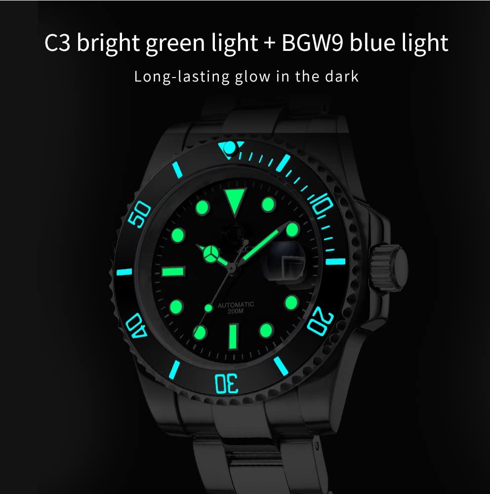 Men's 200M Waterproof Diving Watch with NH35 Automatic Movement, Sapphire Crystal Glass, Stainless Steel Business Chronograph - Perfect for Scuba Diving, Swimming & Professional Office Wear