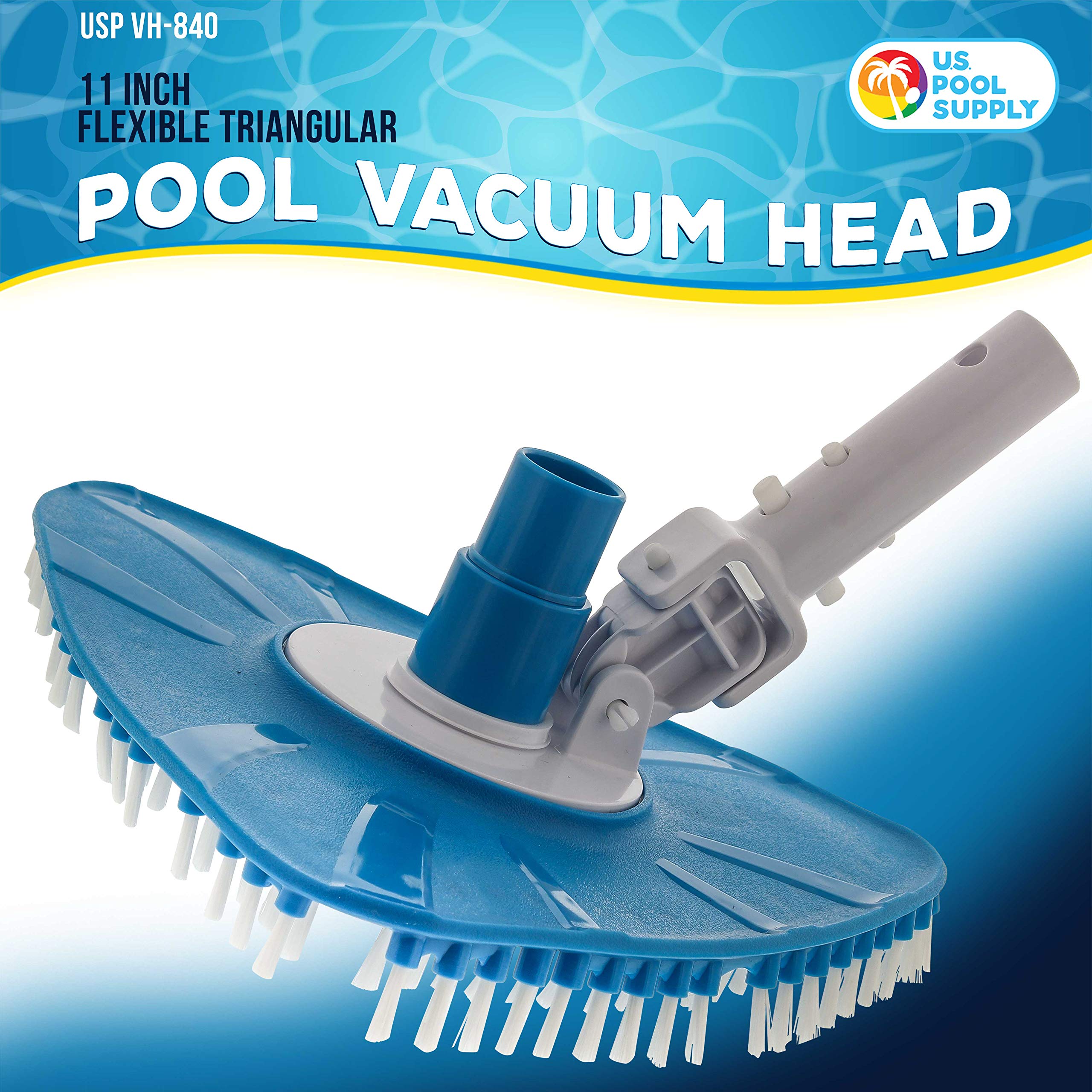 Flexible Triangular Pool Vacuum Head with Swivel Connection & Multi-Directional Fishtail EZ Clip Handle - Fits Standard 1-1/2
