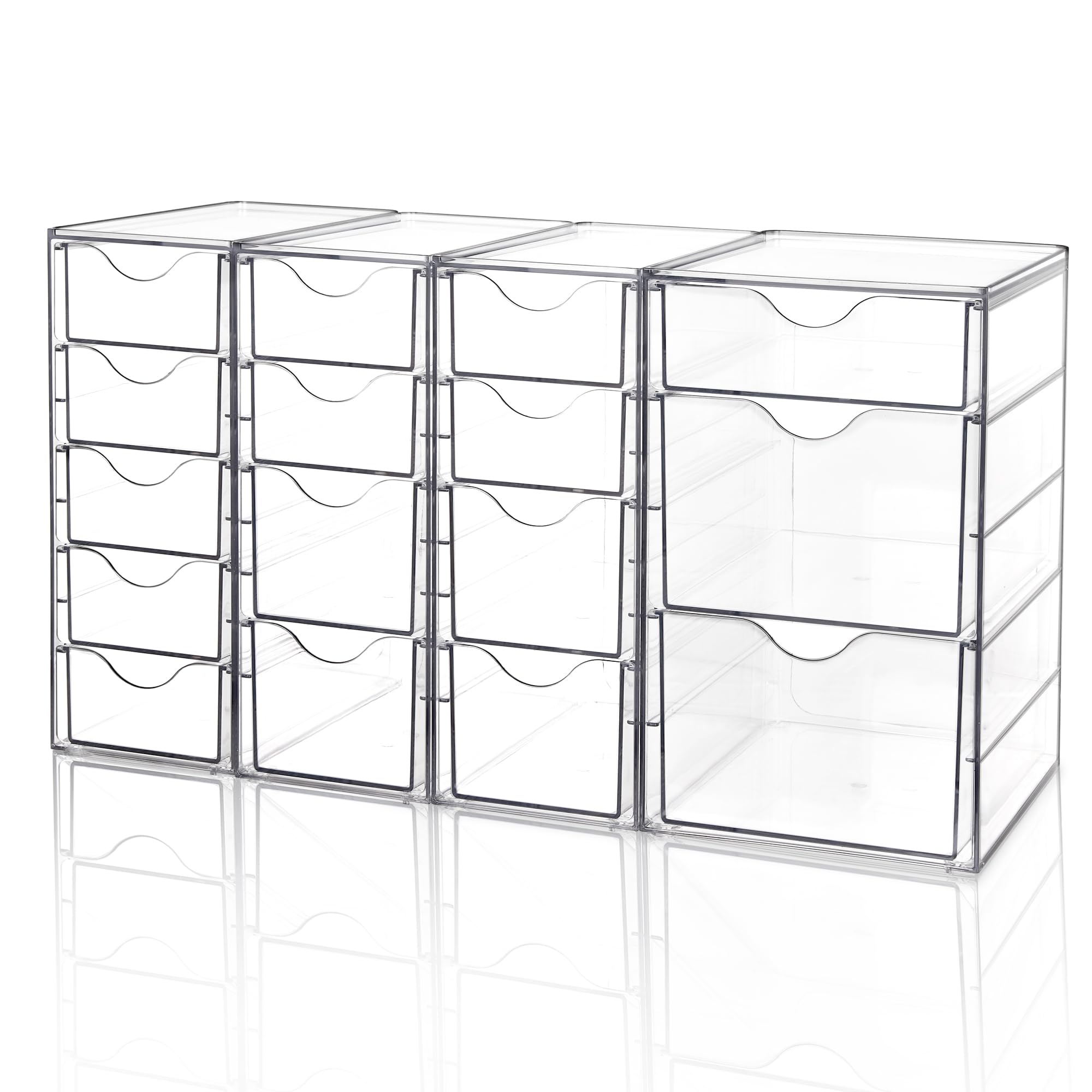 Vtopmart 16-Drawer Acrylic Organizer Set (4-Pack) - Clear Desk Organizer for Makeup, Office & Craft Supplies | Dustproof Storage Drawers for Home, Office & Beauty Salon Use