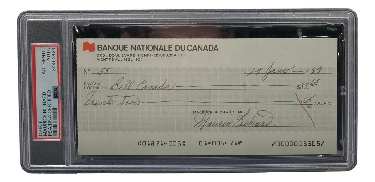Authentic Maurice Richard Signed Montreal Canadiens Hockey Memorabilia - PSA/DNA Certified #55 Bank Check - Perfect for NHL Collectors & Hockey Fans Display