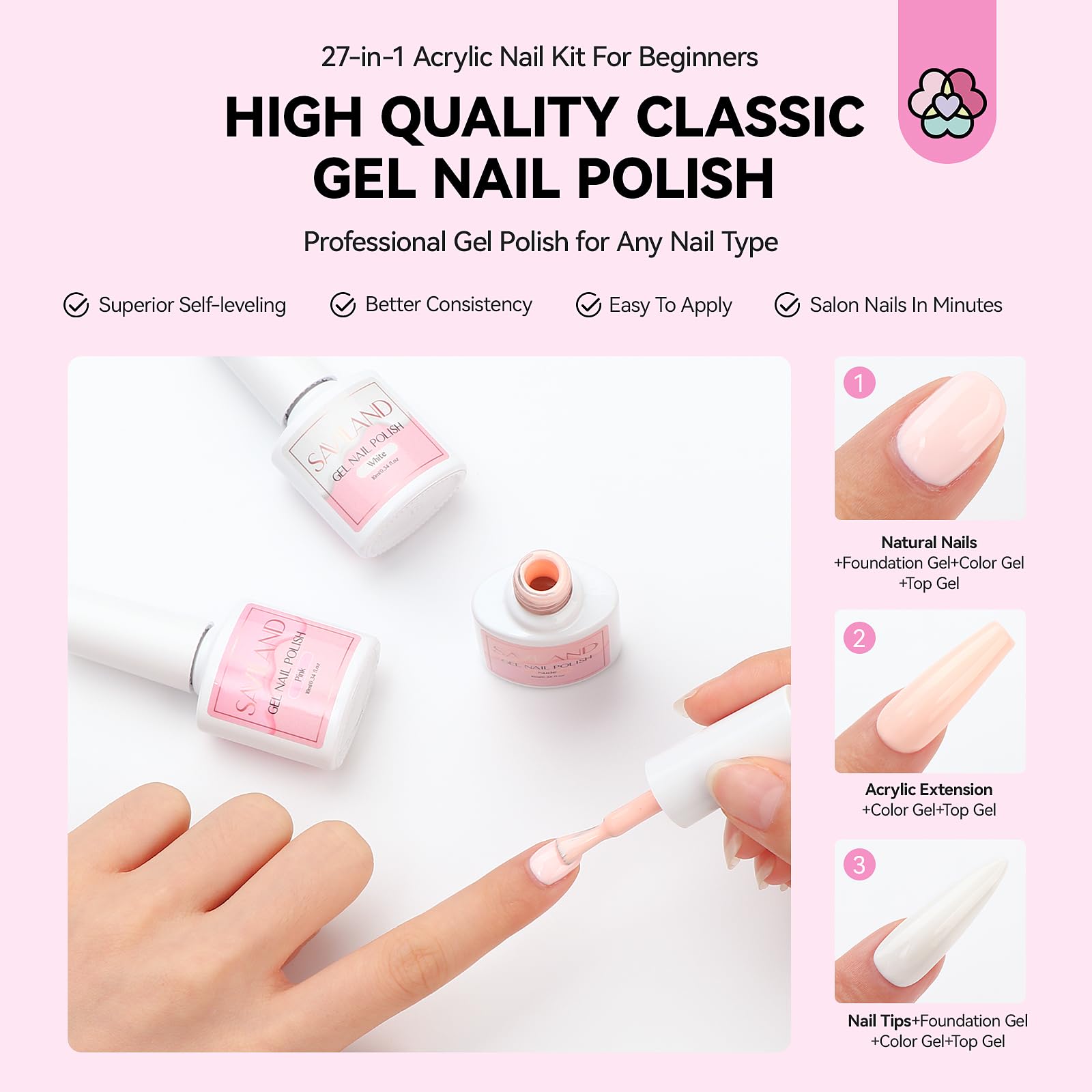 SAVILAND Professional Acrylic Nail Kit with Electric Drill - Complete DIY Manicure Set for Beginners (Includes Acrylic Powder, Monomer Liquid, Gel Polish, Nail Decorations & UV Light) - Perfect for Home Salon & Nail Art Enthusiasts