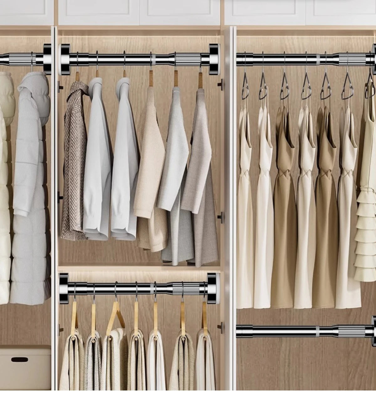 Alana 1.1 Inch Adjustable Metal Spring Tension Curtain Rod - Perfect for Windows, Doors, and Closet Organization