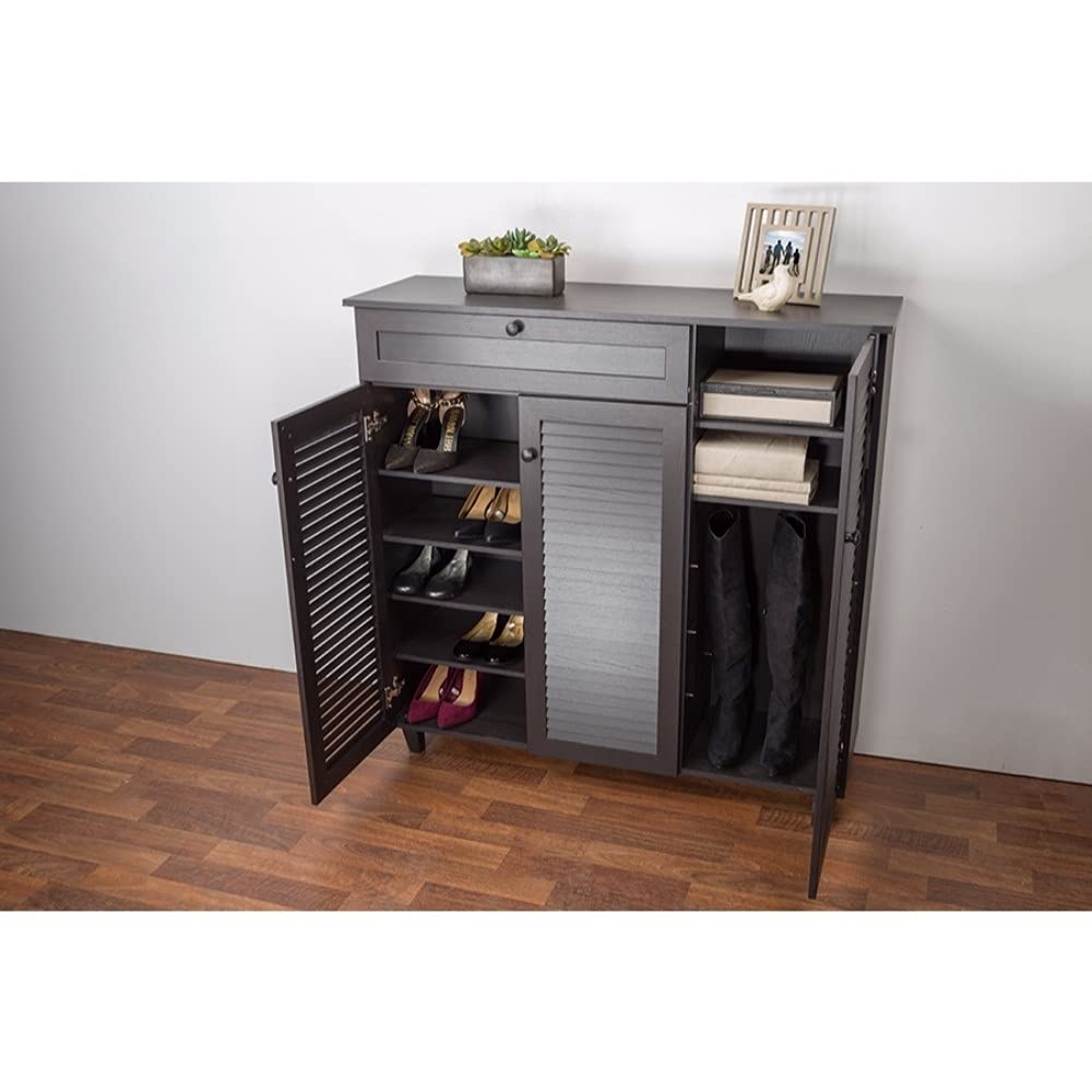 Baxton Studio Pocillo Wood Shoe Storage Cabinet - Brown Wooden Organizer for Entryway, Closet & Bedroom - Perfect for Storing Shoes, Boots & Accessories