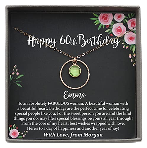 Personalized 60th Birthday Gifts for Women - Custom Birthstone Necklace with Engraved Message - Meaningful Jewelry for Mom, Grandma, Wife - Perfect for Anniversary, Retirement & Special Occasions