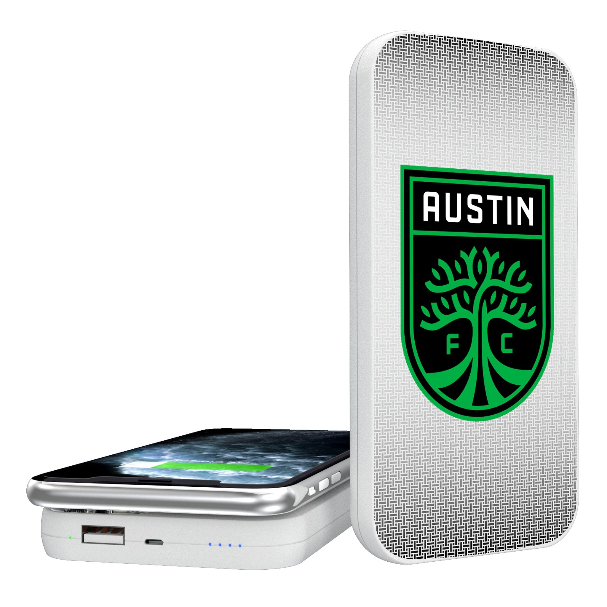 Austin FC 5000mAh Portable Wireless Charger with Linen Finish | Fast Charging Power Bank for iPhone, Samsung & AirPods | Perfect for Travel, Work & Outdoor Adventures