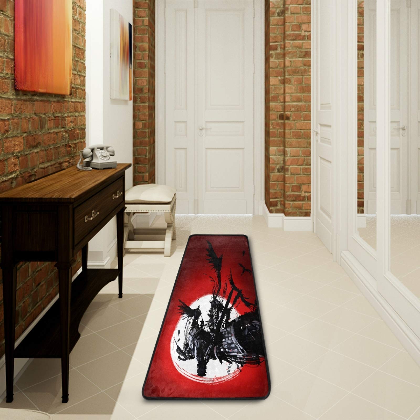 Japanese Samurai Design Non-Slip Runner Rug 2'x6' - Hallway Carpet for Living Room, Bedroom, Entryway | Indoor Home Decor for Modern Houses & Apartments