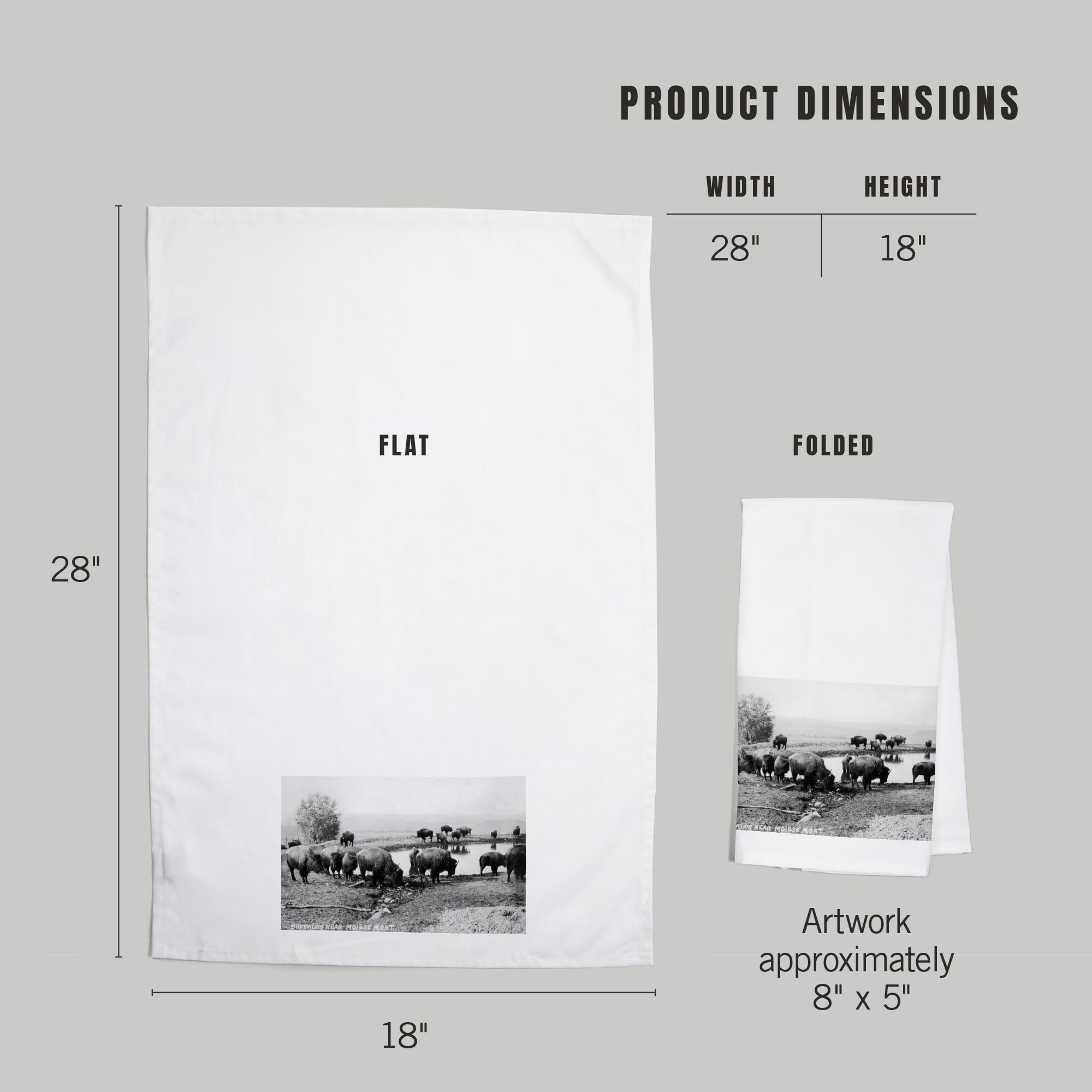Lantern Press Montana Buffalo Drinking by Pond 100% Cotton Tea Towel - Decorative Hand Towel for Kitchen, Home Decor & Farmhouse Style | Perfect for Dish Drying, Wall Art & Rustic Gift