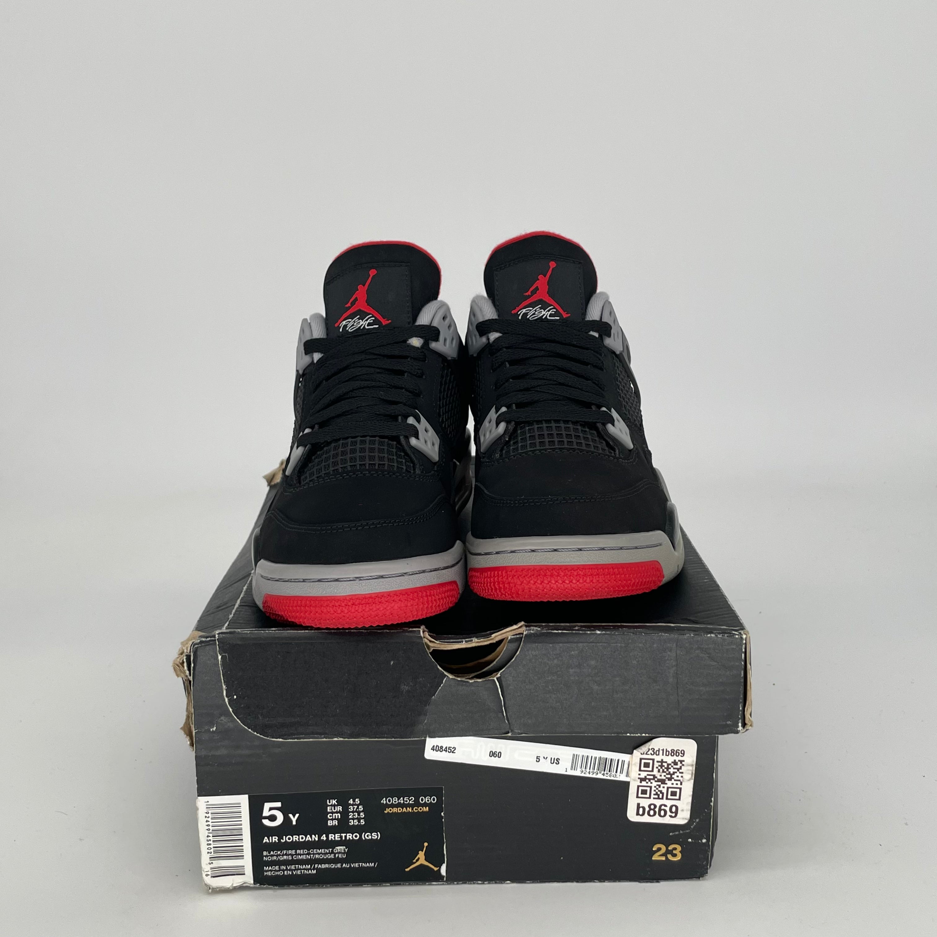 AIR JORDAN 4 BRED Retro (2019) Men's/Women's Size 5/6.5W Black/Red Basketball Shoes 408452-060 - Perfect for Sneaker Collectors & Streetwear Fashion