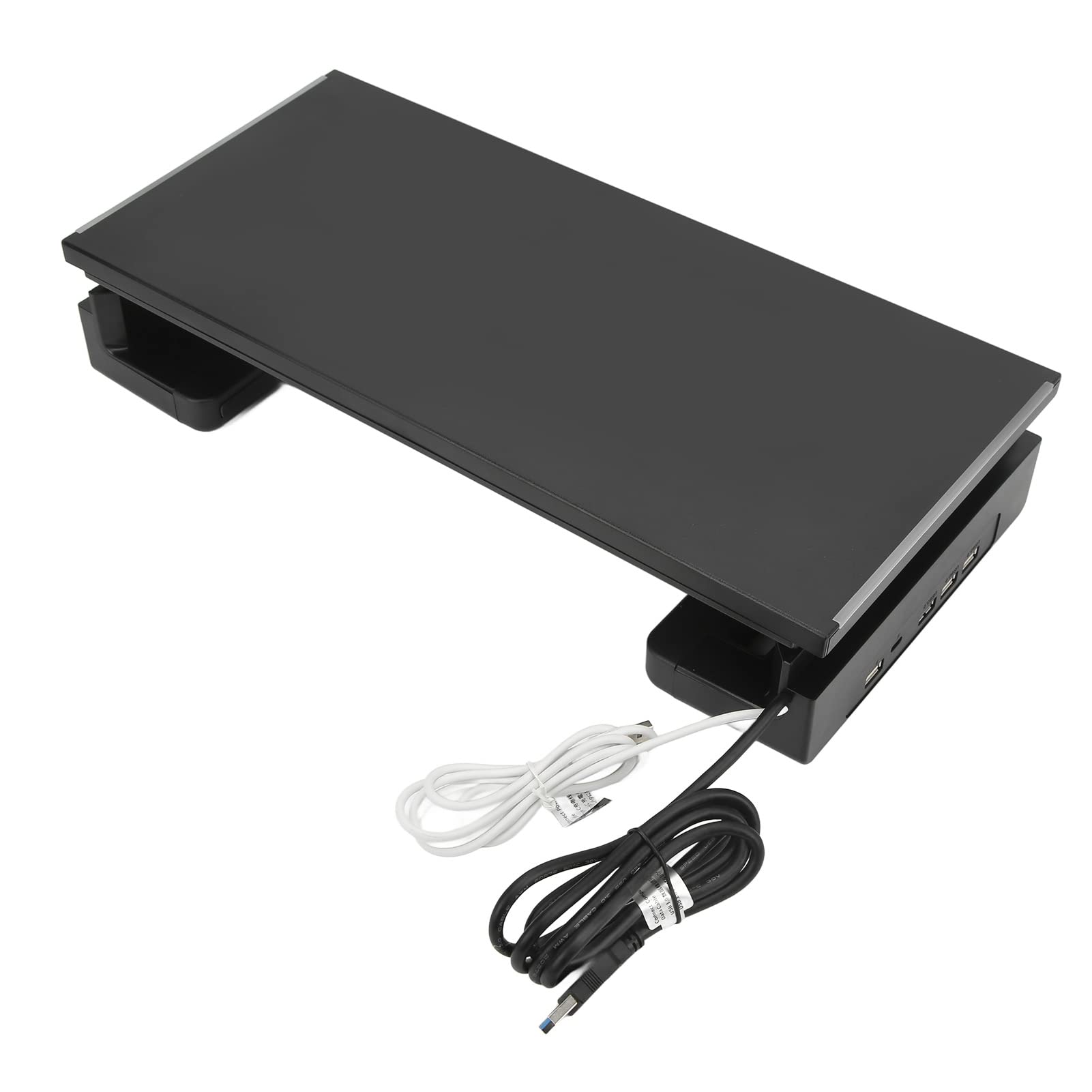 Akozon Adjustable RGB Monitor Stand Riser with USB 3.0 Charging, Foldable Desktop Organizer with Storage Box & Phone Holder for PC, Laptop, and Computer - Perfect for Home Office and Gaming Setups