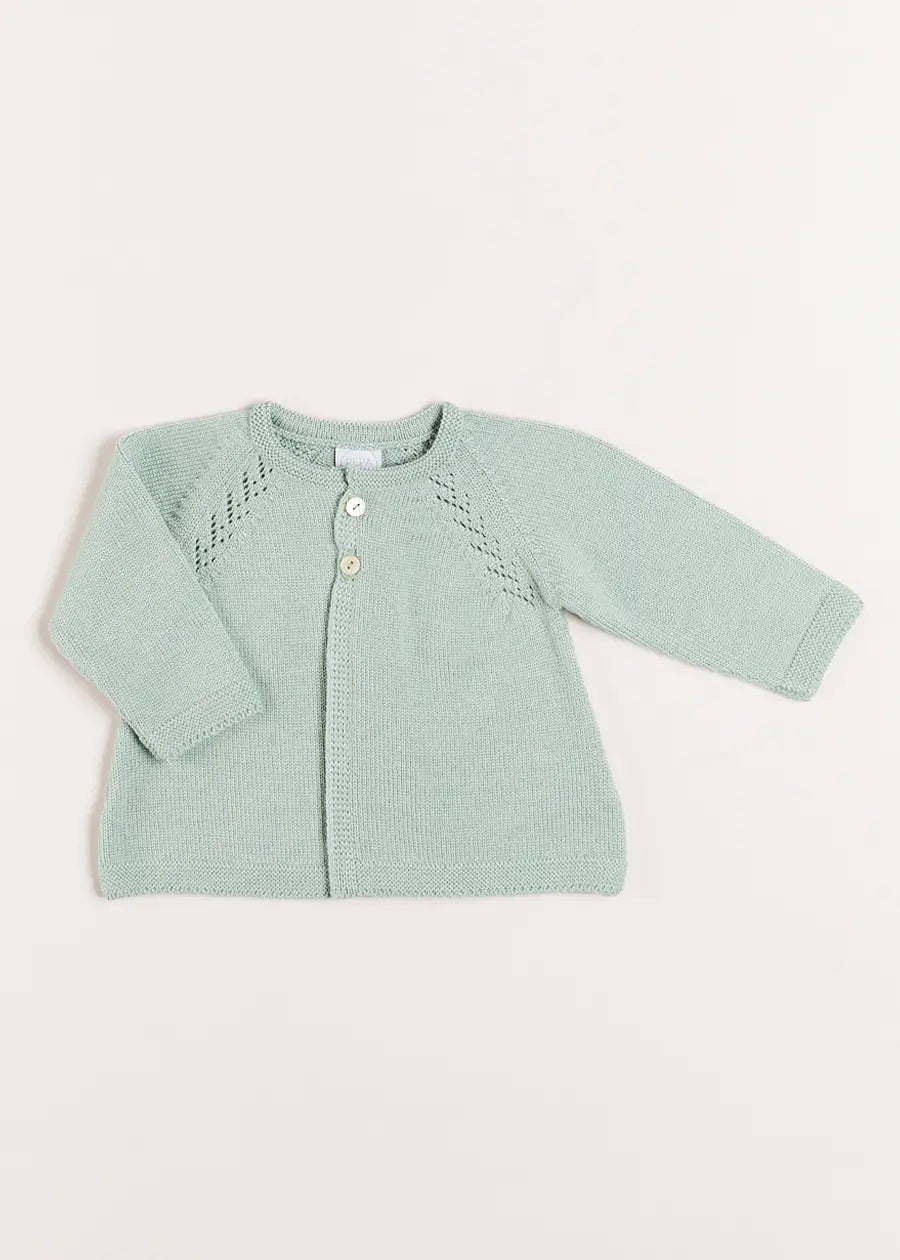 Green Two-Button Baby Cardigan for 1-9 Months - Soft & Cozy Knit Sweater for Infants - Perfect for Family Photos & Winter Outings