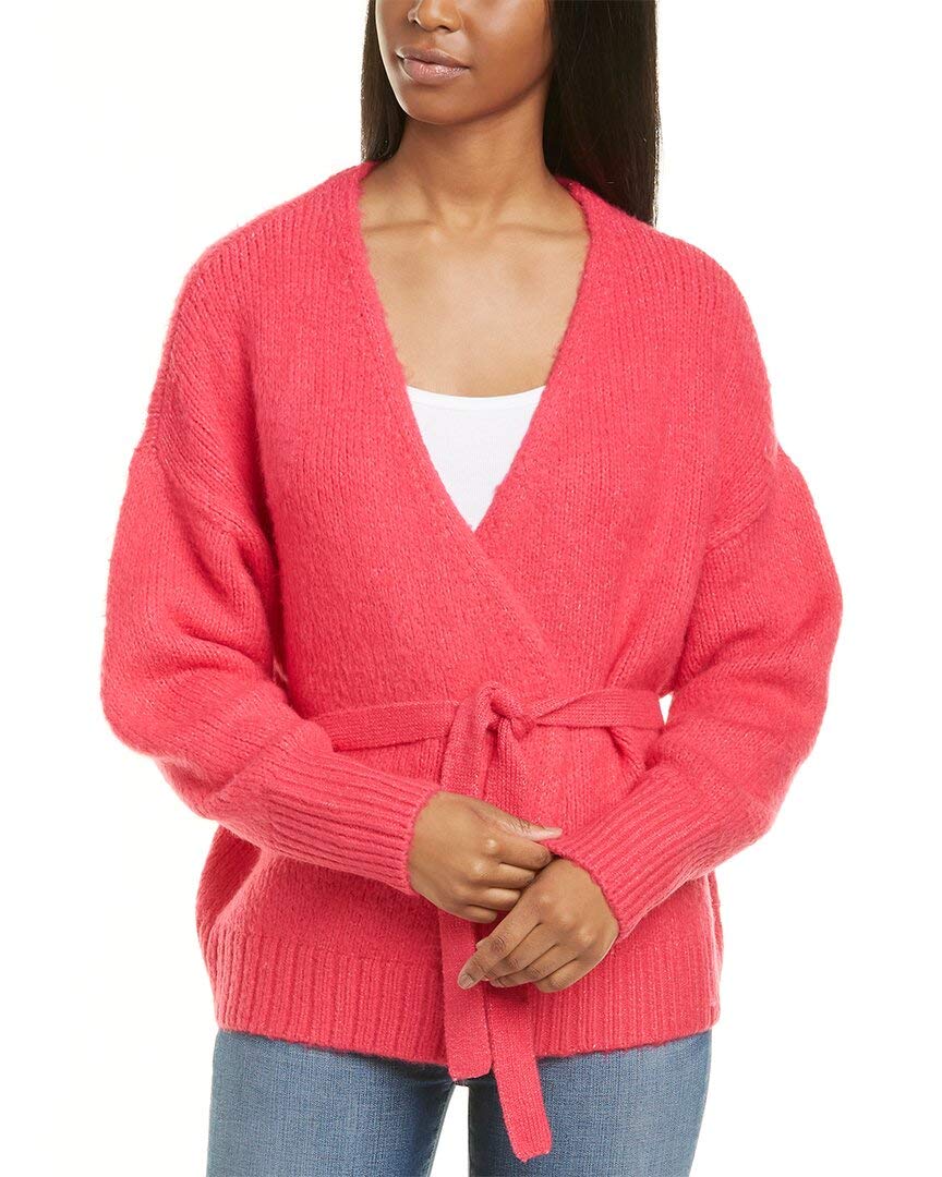 1.STATE Women's Belted Cardigan Sweater - Soft Knit Long Sleeve Open Front Wrap Sweater, Pink, Size Large - Perfect for Office, Casual Outfits & Fall Layering