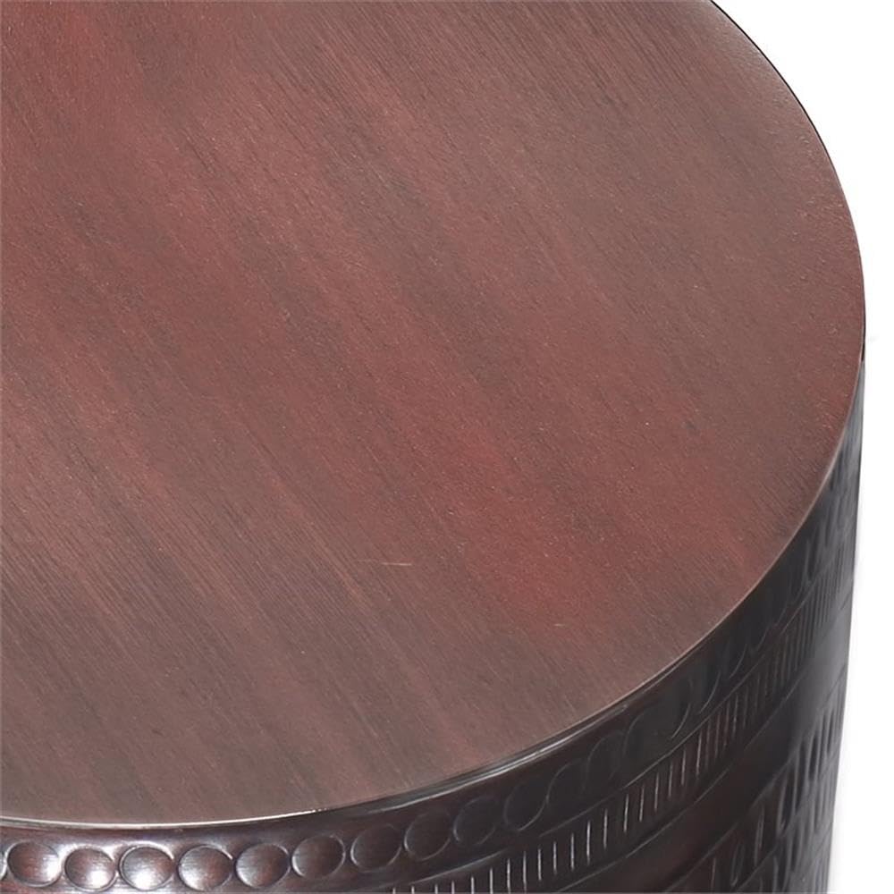 Small Boho Round End Table for Living Room & Bedroom - Narrow Metal Nightstand with Rustic Circle Design for Small Spaces, Dark Brown Bronze - Perfect for Sofa Side, Bedside, or Telephone Table