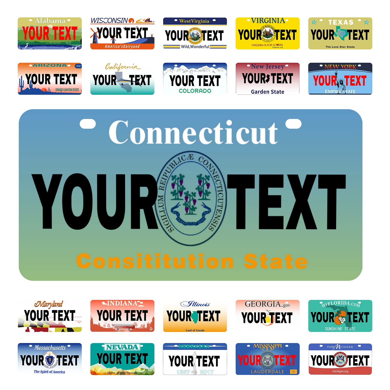 Custom Personalized Connecticut Mini License Plate 6x3 Inch - Kids Toy Car, Bicycle, Scooter, Golf Cart, Motorcycle & ATV Decoration - Perfect for Gifts, Room Decor & Vehicle Accessories
