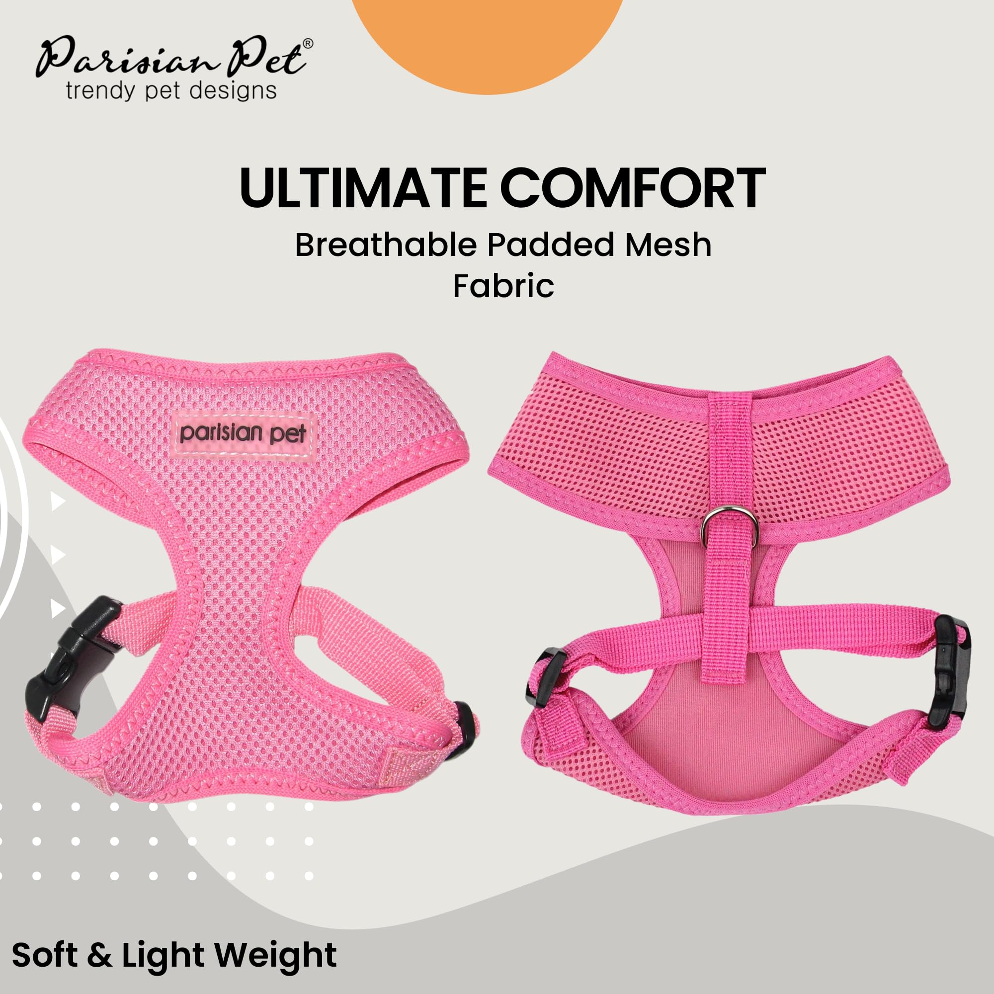 Parisian Pet Dog Harness - Adjustable Pink No-Pull Mesh Vest for Small Dogs | Breathable & Cooling Design for Walking, Running & Hiking | Puppy Harness Size S | Perfect for Outdoor Adventures & Daily Walks