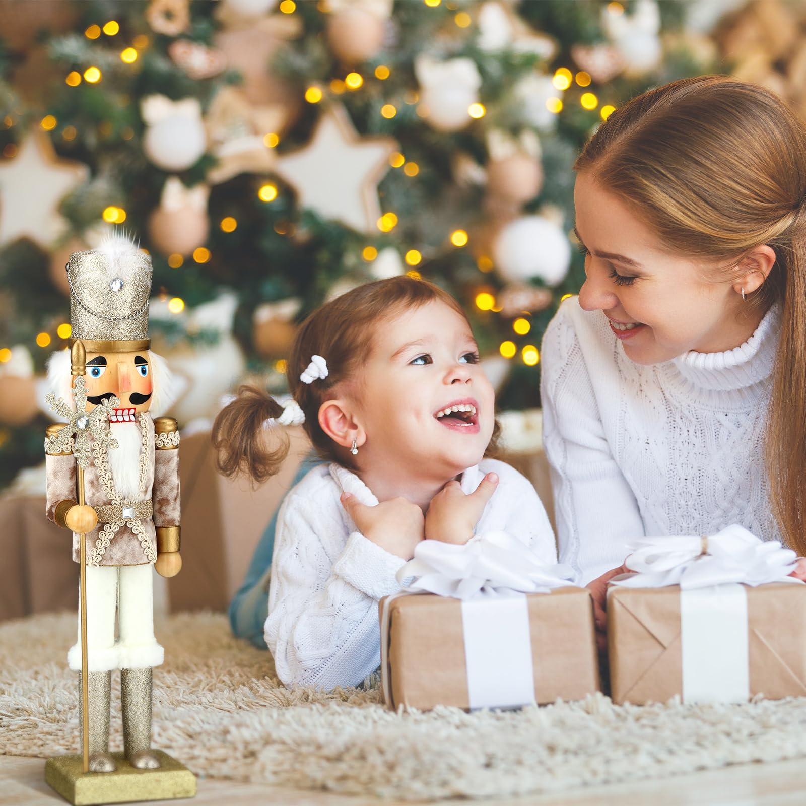 Karenhi 15 Inch Wooden Christmas Nutcracker - Traditional Holiday Nutcracker Decor for Festive Parties, Shelves & Tables | Perfect for Christmas Tree Skirt, Mantel Decor & Gift Exchange (Stylish Design)