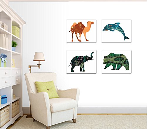 Animal Habitat Collection - Set of 4 (11x14 Inch) Wall Art Prints for Nursery, Kids Room & Playroom Decor | Gender Neutral Baby Room Art | Perfect for Jungle Theme Nursery, Toddler Playroom & Educational Wall Decor