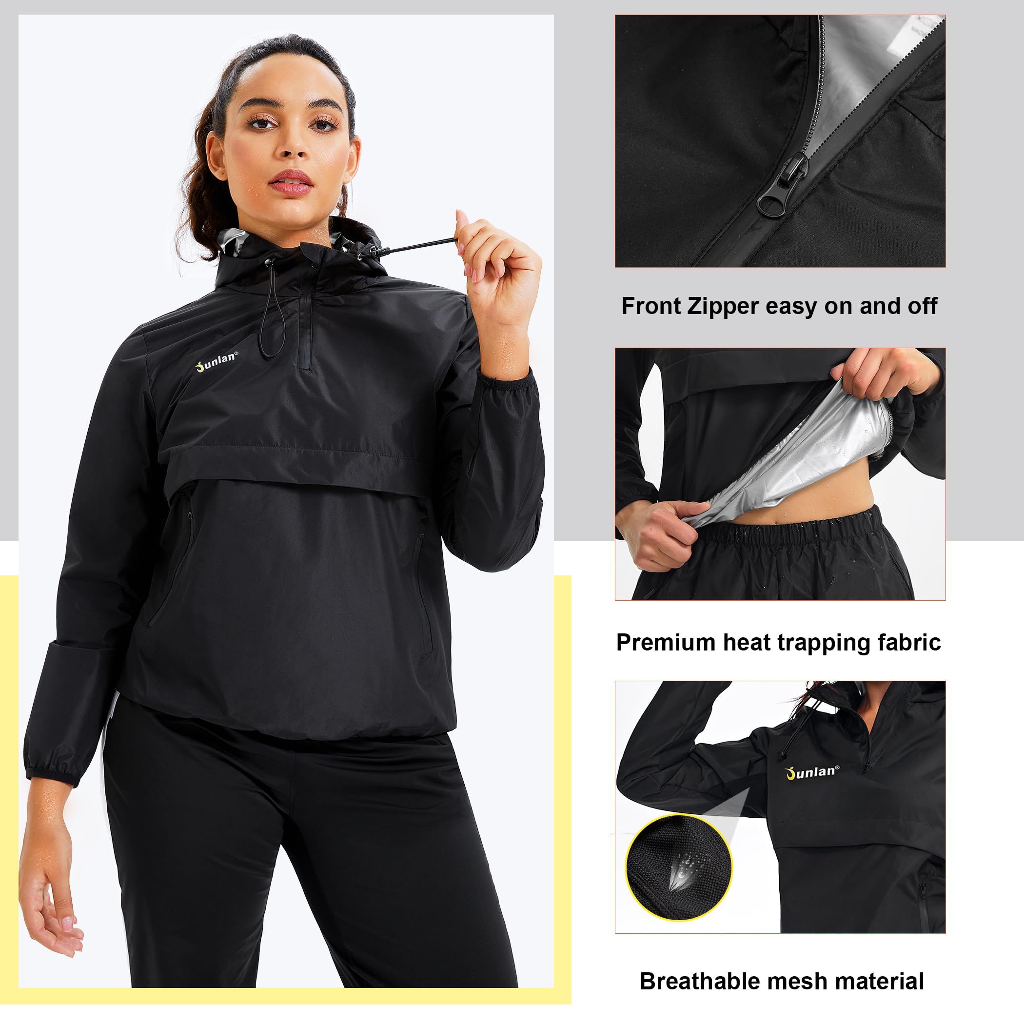 Junlan Women's Sauna Suit - Sweat Jacket & Vest for Gym Workout, Weight Loss & Detox - Perfect for Hot Yoga, Running & Fitness Training