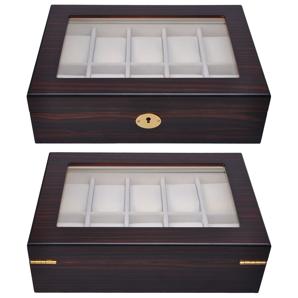 TheLAShop 10-Slot Wooden Watch Display Case with Glass Top - Perfect for Jewelry Stores, Watch Collectors, and Home Decor
