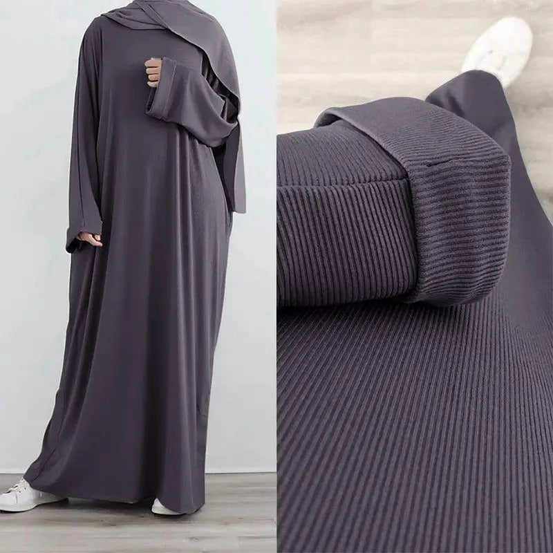 Stylish Winter & Fall Muslim Women Abaya Dress - Soft Thread Knitted Fabric - Perfect for Prayer, Mosque & Special Occasions