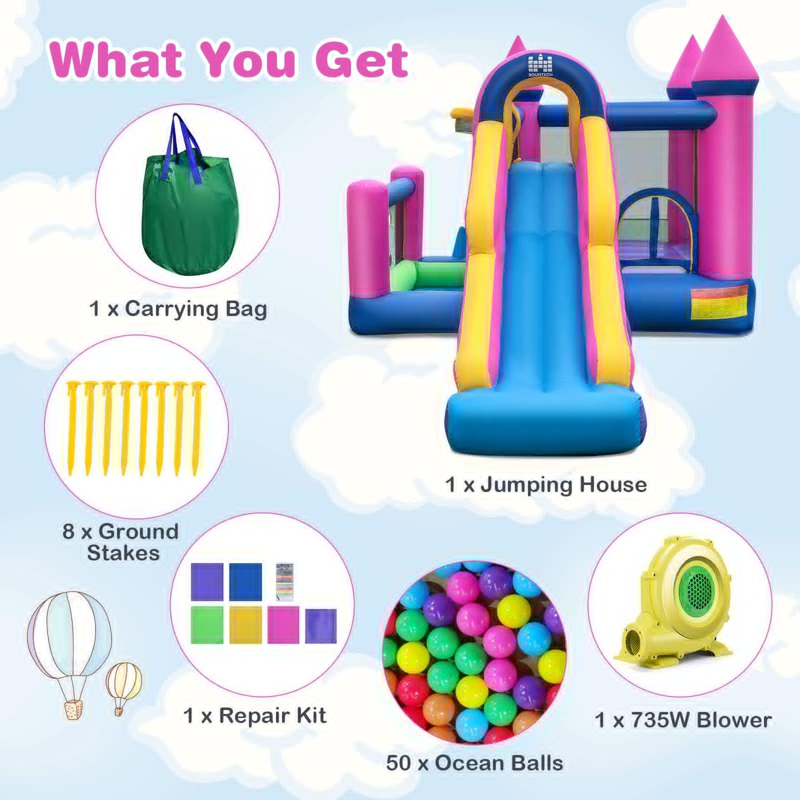 BOUNTECH Inflatable Bounce House with Slide, Ball Pit & Basketball Hoop - Princess Castle Theme for Kids Ages 3-10 | Outdoor Backyard Party Toy, Birthday Gift for Toddlers | Perfect for Birthday Parties, Summer Fun & Backyard Playtime