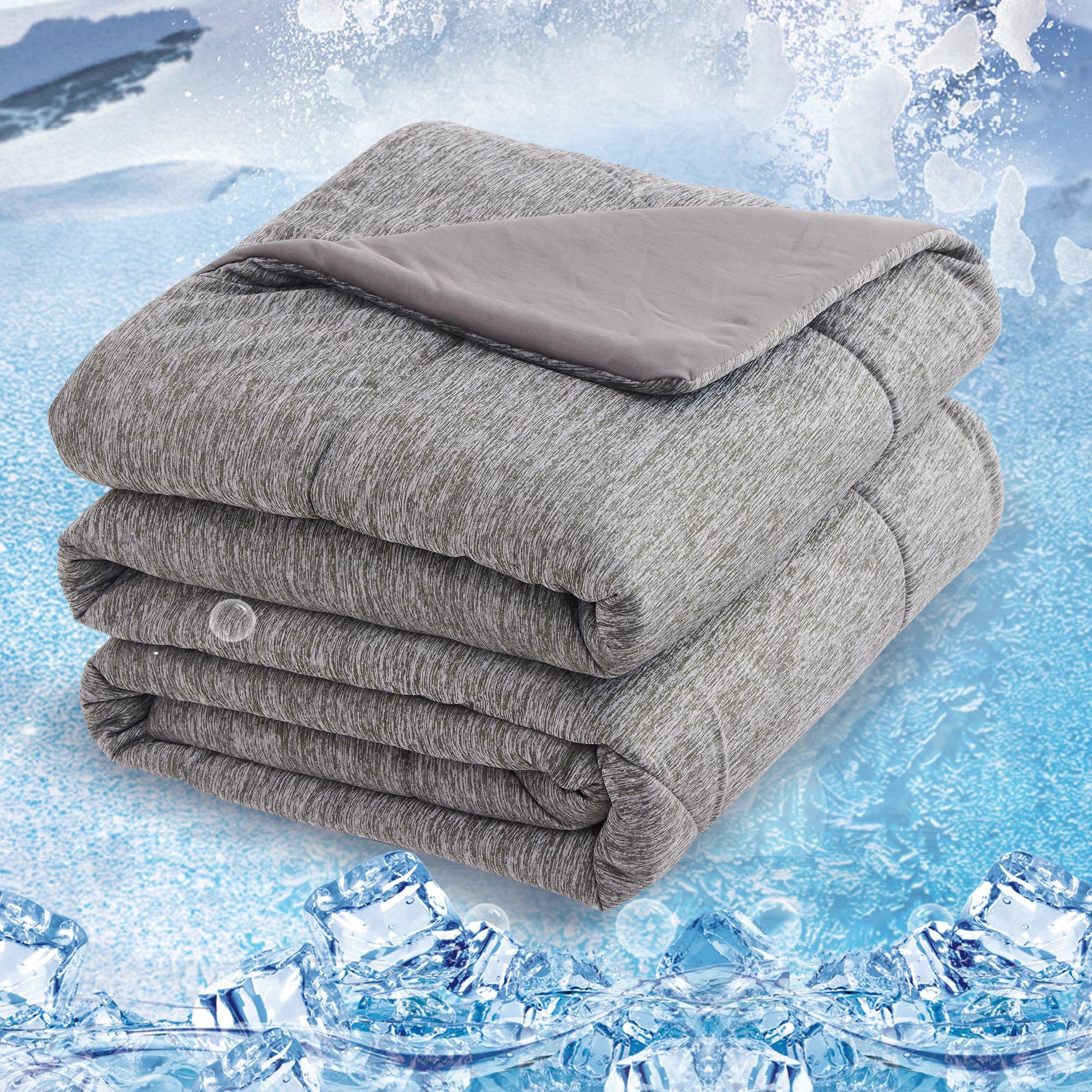 Queen Size Cooling Comforter - Q-Max 0.55 Cooling Fiber Blanket for Hot Sleepers | Soft, Breathable & Lightweight Summer Bedding (90