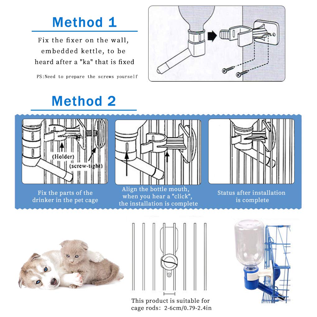Andiker 350ml No-Drip Dog Water Bottle for Crate - Adjustable & Detachable Kennel Cage Water Dispenser for Puppies & Adult Dogs | Perfect for Travel, Crate Training & Outdoor Adventures