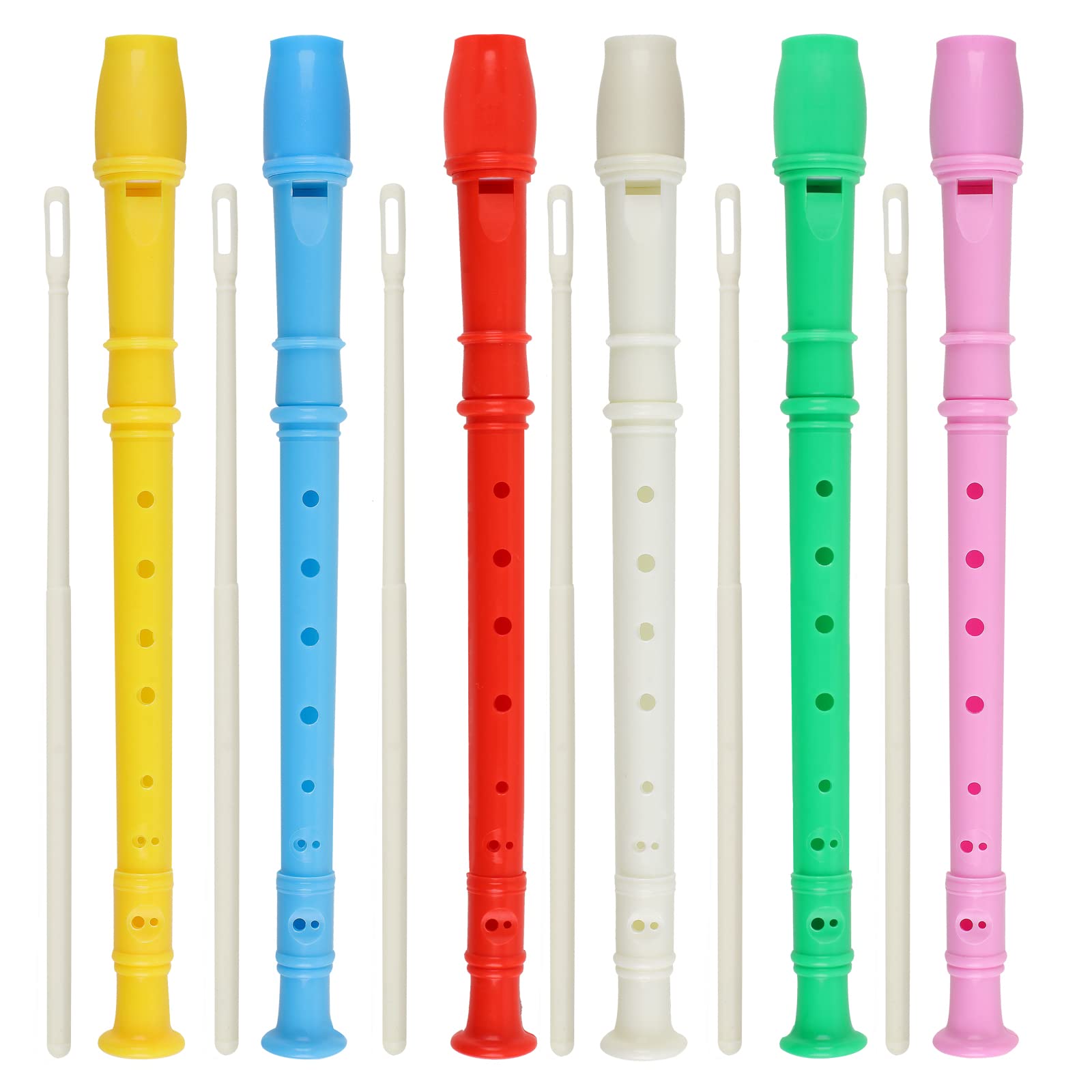 6-Piece German Style Soprano Recorder Set - 8 Holes Plastic Descant Flute with Cleaning Rod for Kids, Students & Beginners - 6 Color Options - Perfect for Music Class, School Bands & Beginner Practice