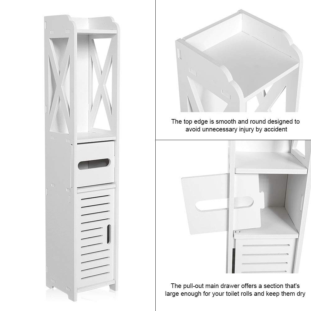 Modern White Small Wooden Corner Cabinet - Multifunctional Storage Shelf with Tissue Holder for Bathroom & Home Organization | Perfect for Small Spaces, Vanity Storage & Bathroom Essentials