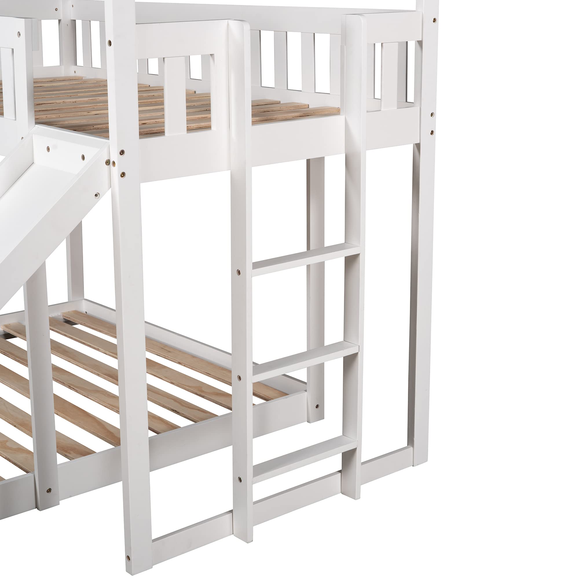LZ LEISURE ZONE Twin Over Full Bunk Bed with Slide - Sturdy House Bunk Bed Frame with Built-in Ladder & Full-Length Guardrail - Perfect for Kids, Teens, Boys, Girls & Adults - White - Ideal for Small Bedrooms, Shared Kids Rooms & Space-Saving Sleep Solutions