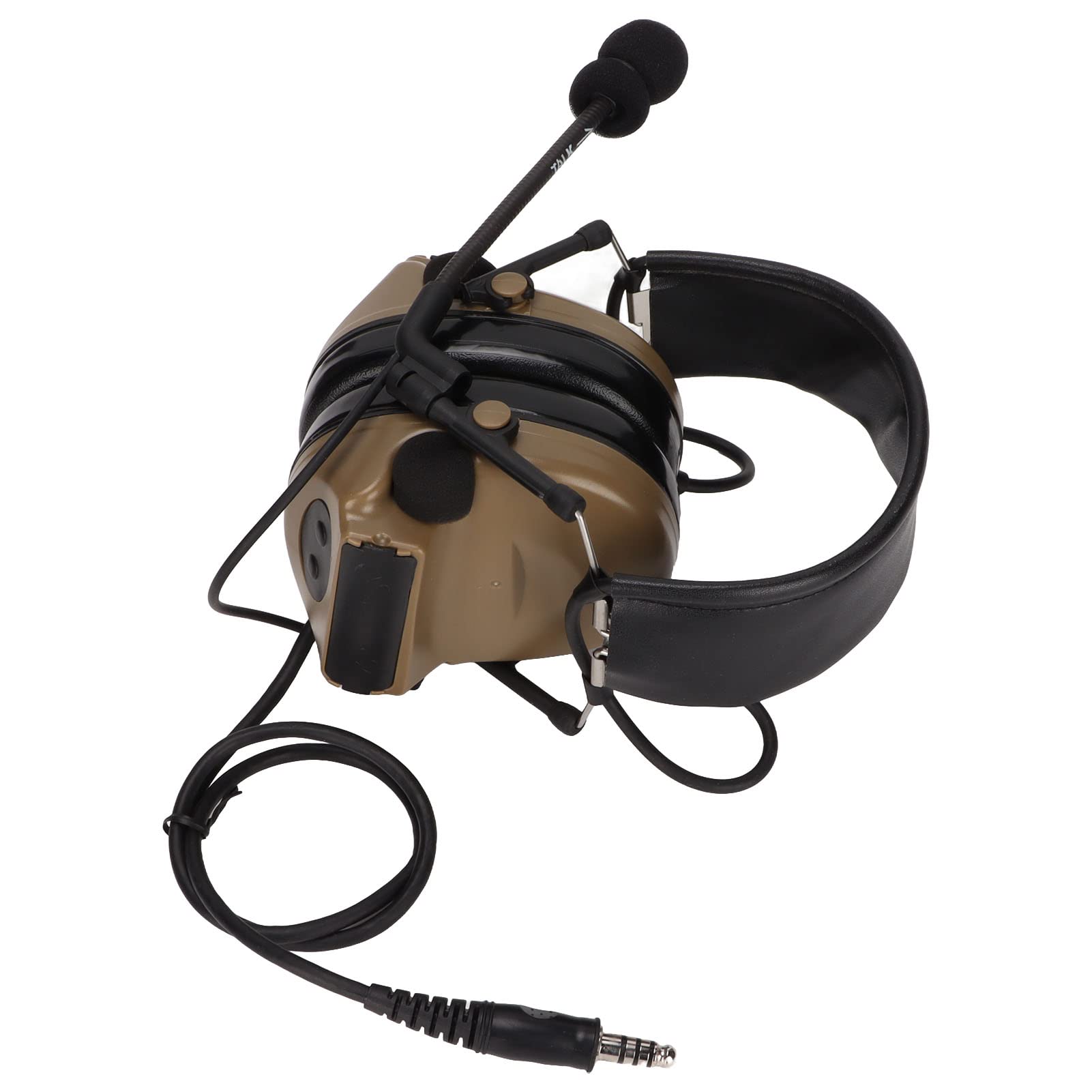 Jopwkuin PTT Military Headset with Tensile Wire - 3.5mm Compatible Headphones for Cellphones (Brown) - Perfect for Outdoor Adventures, Gaming & Communication