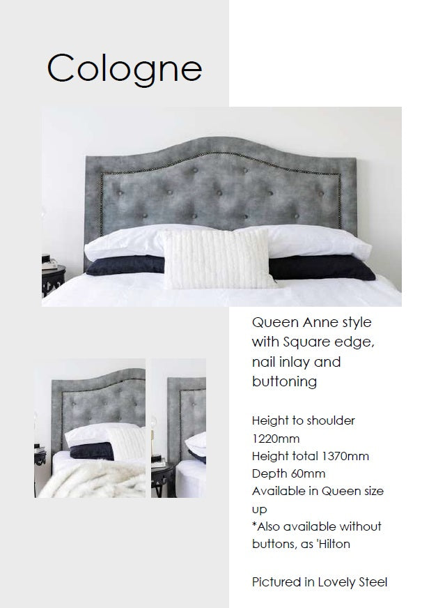 Modern Upholstered Cologne Headboard - Queen Size Bed Frame with Button Tufting & Nailhead Trim - Perfect for Master Bedroom & Guest Room Decor