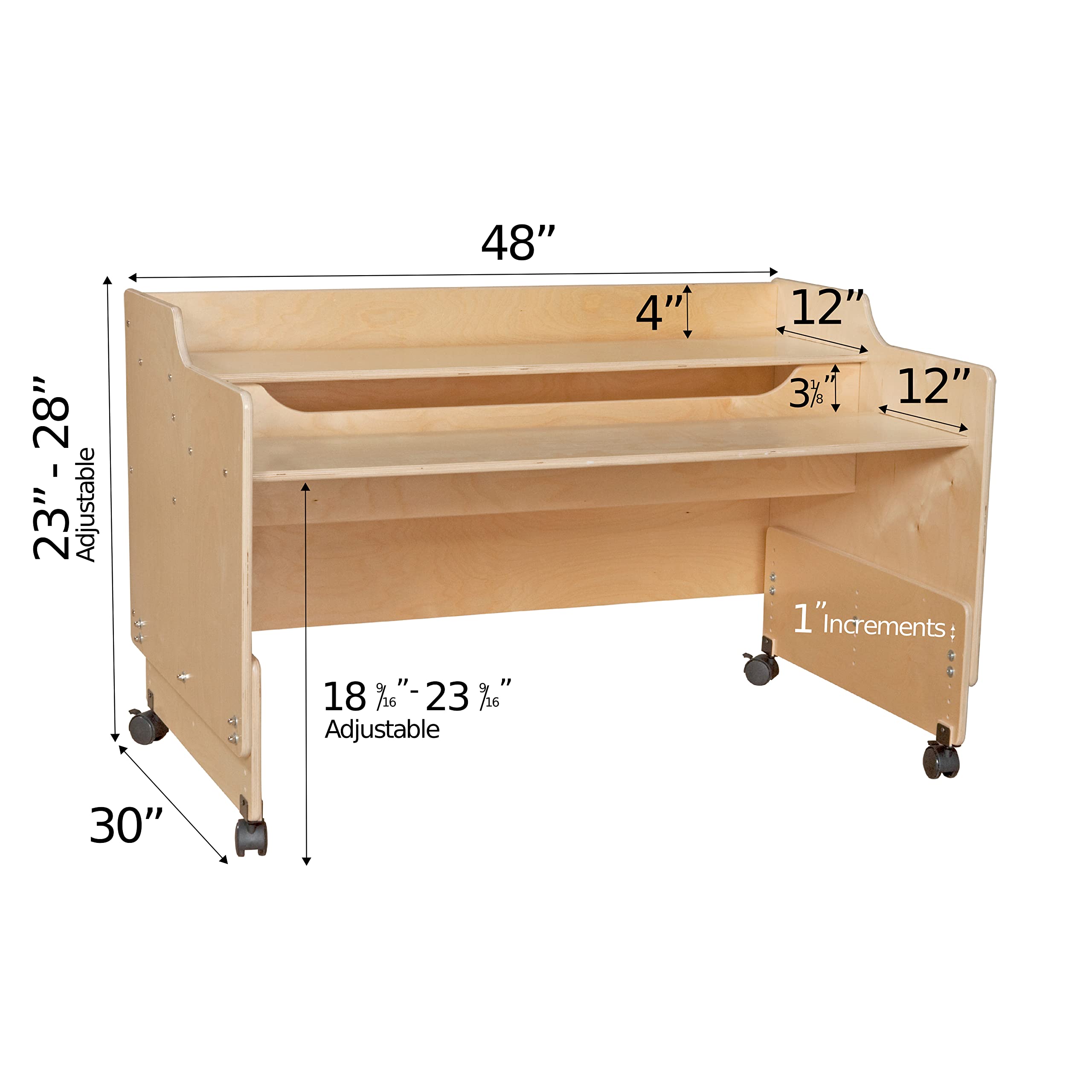 Contender Natural Solid Wood Computer Desk with Keyboard Tray - Sturdy Home Office Desk with Rolling Casters for Kids & Adults - Perfect for Remote Work, Online Classes & Gaming - Ready-to-Use Fully Assembled Made in USA